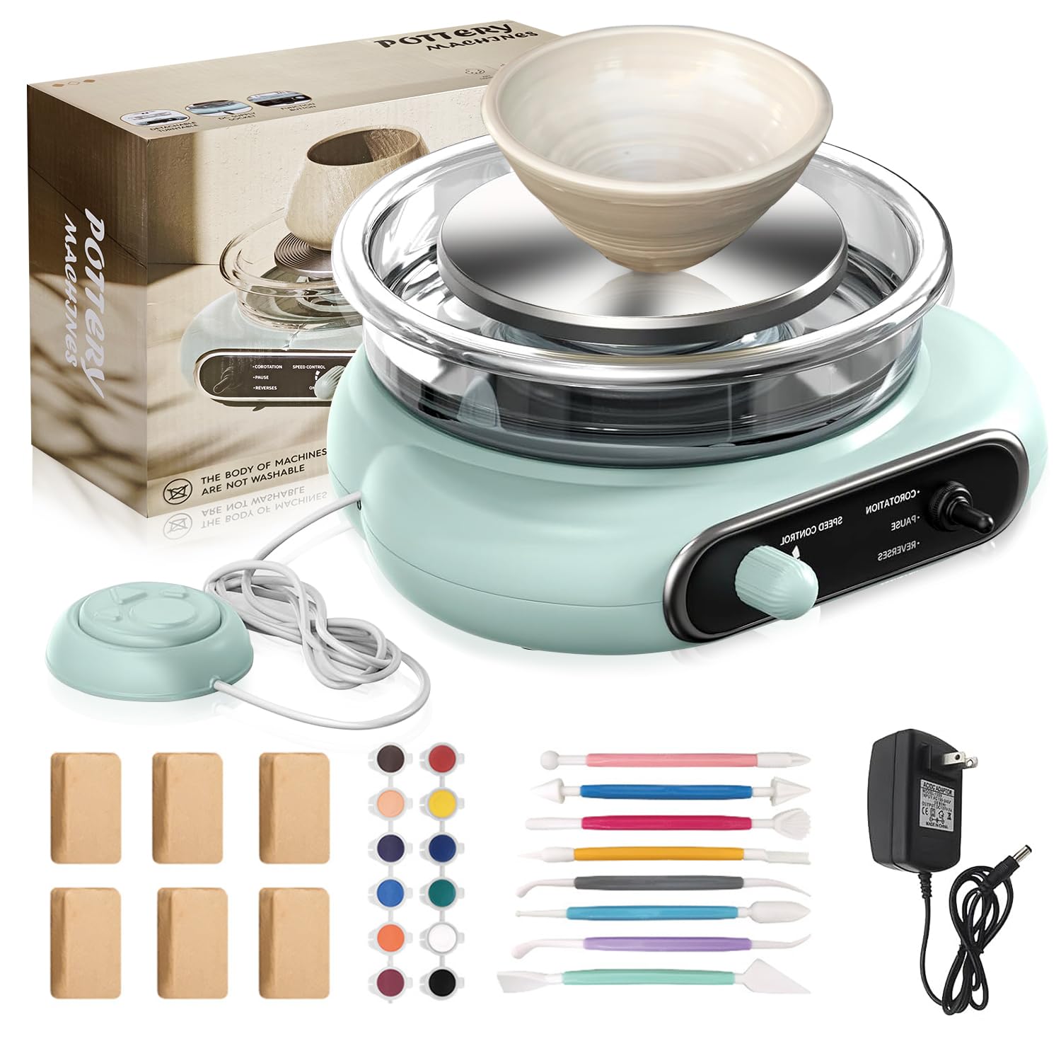 BIYQFCR Mini Pottery Wheel - 4.7Inch Rotating Electric Pottery Wheel, Pottery Wheel for Adults,Comes with 8Plastic Tools and 6Clay Sets,Suitable for Kids,Teenagers and Adults Beginners Craft Clay Kit