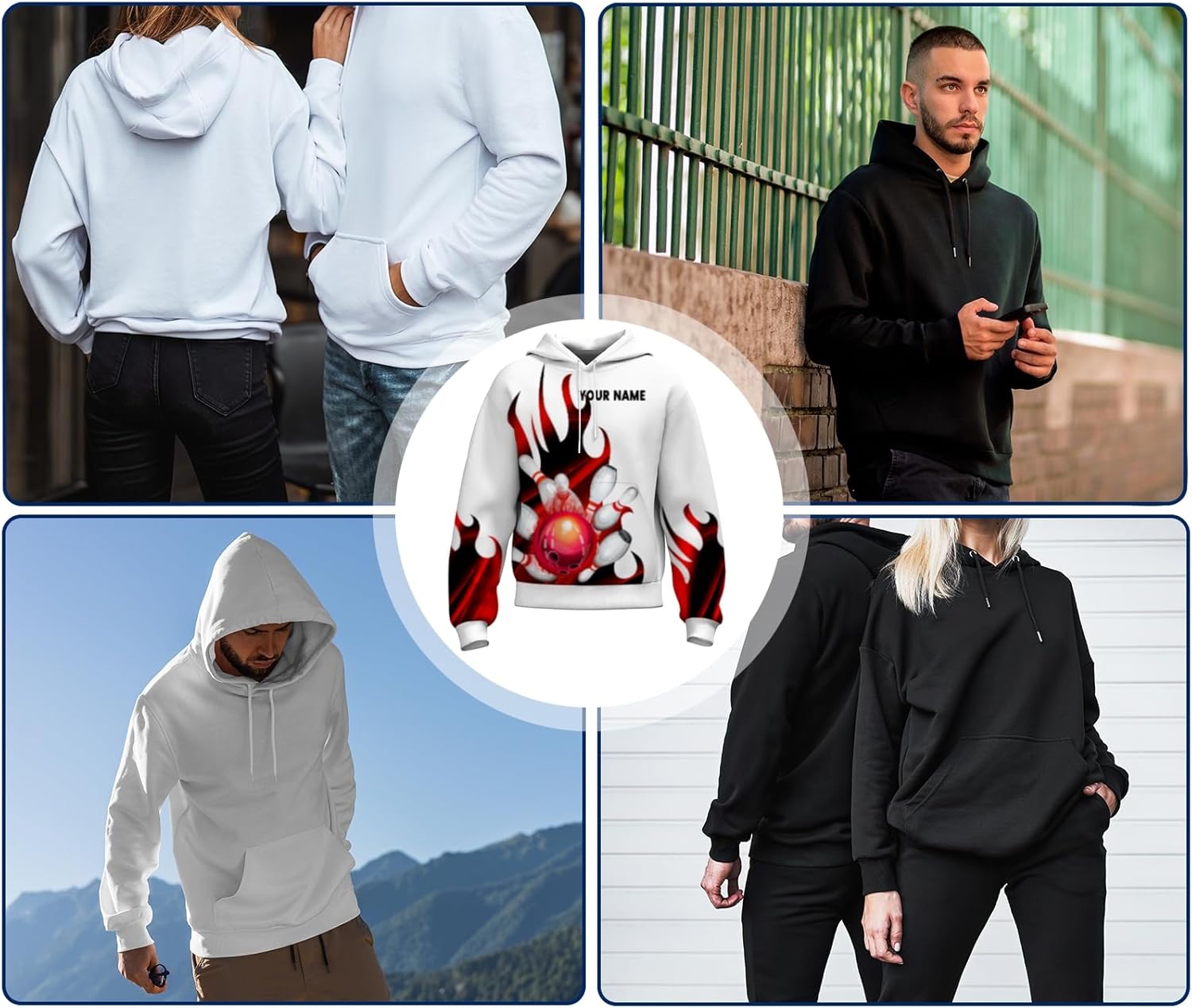 Custom Bowling Hoodie Personalized Bowling Sweatshirt with Name 3D Bowling Shirt Hoodie Bowling Jersey for Men Women