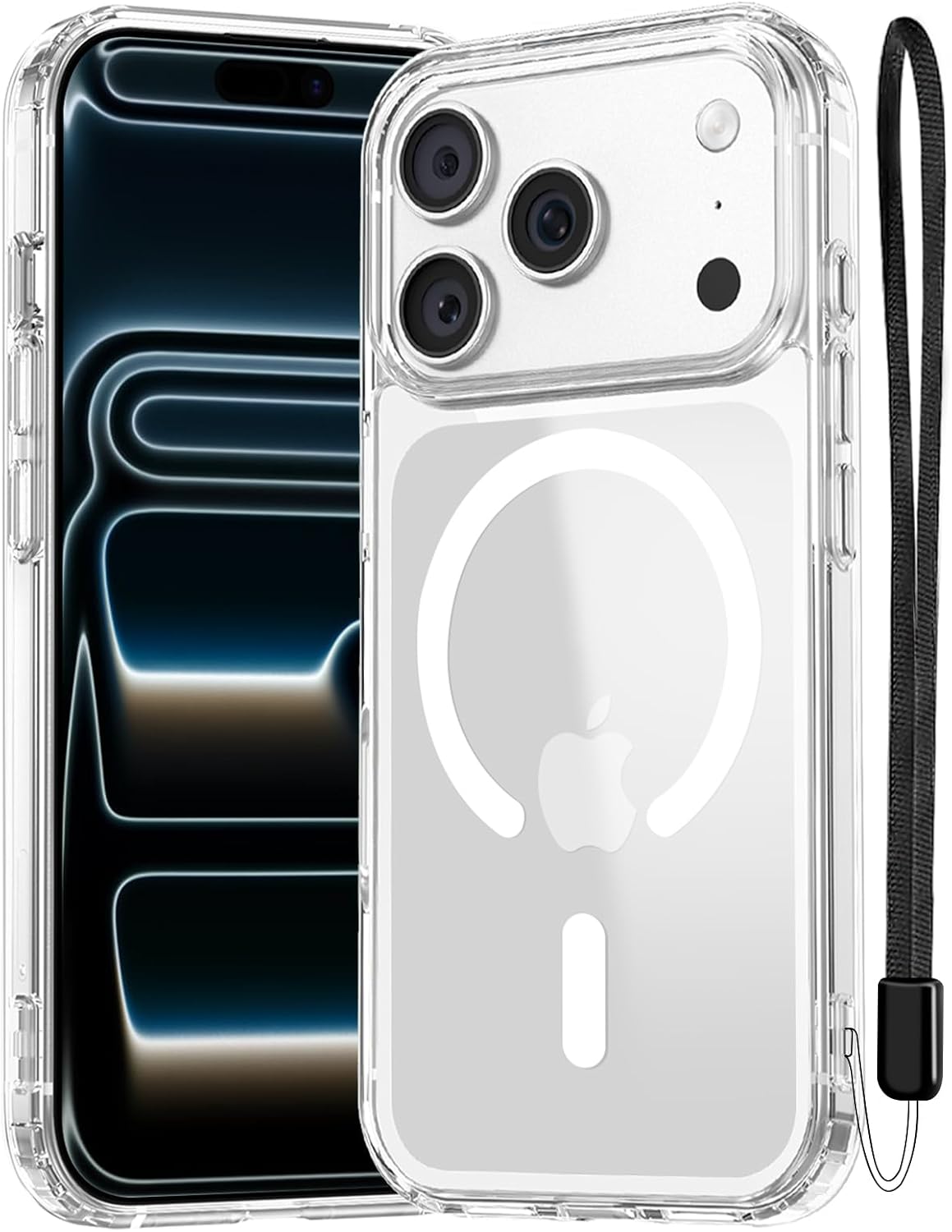 NEW'C Coque pour iPhone 17 Pro Magnétique Compatible MagSafe - Transparent | Coque + Cordon détachable, 6,3 pouces, Magnétique, Antichoc militaire, Fin