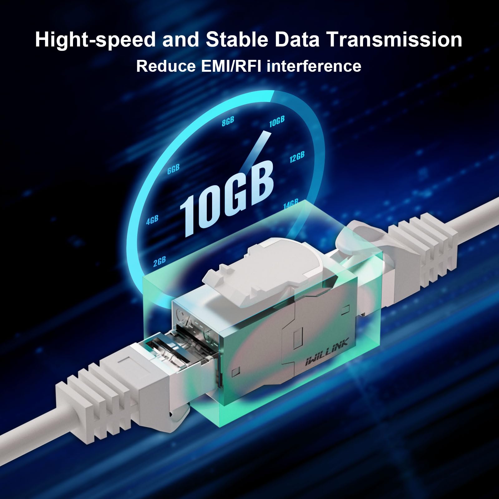 iwillink Lot de 10 coupleurs RJ45 Keystone blindés Cat6A 10 Gbit/s, coupleur Ethernet en alliage de zinc, femelle vers femelle Cat6a Keystone, argenté