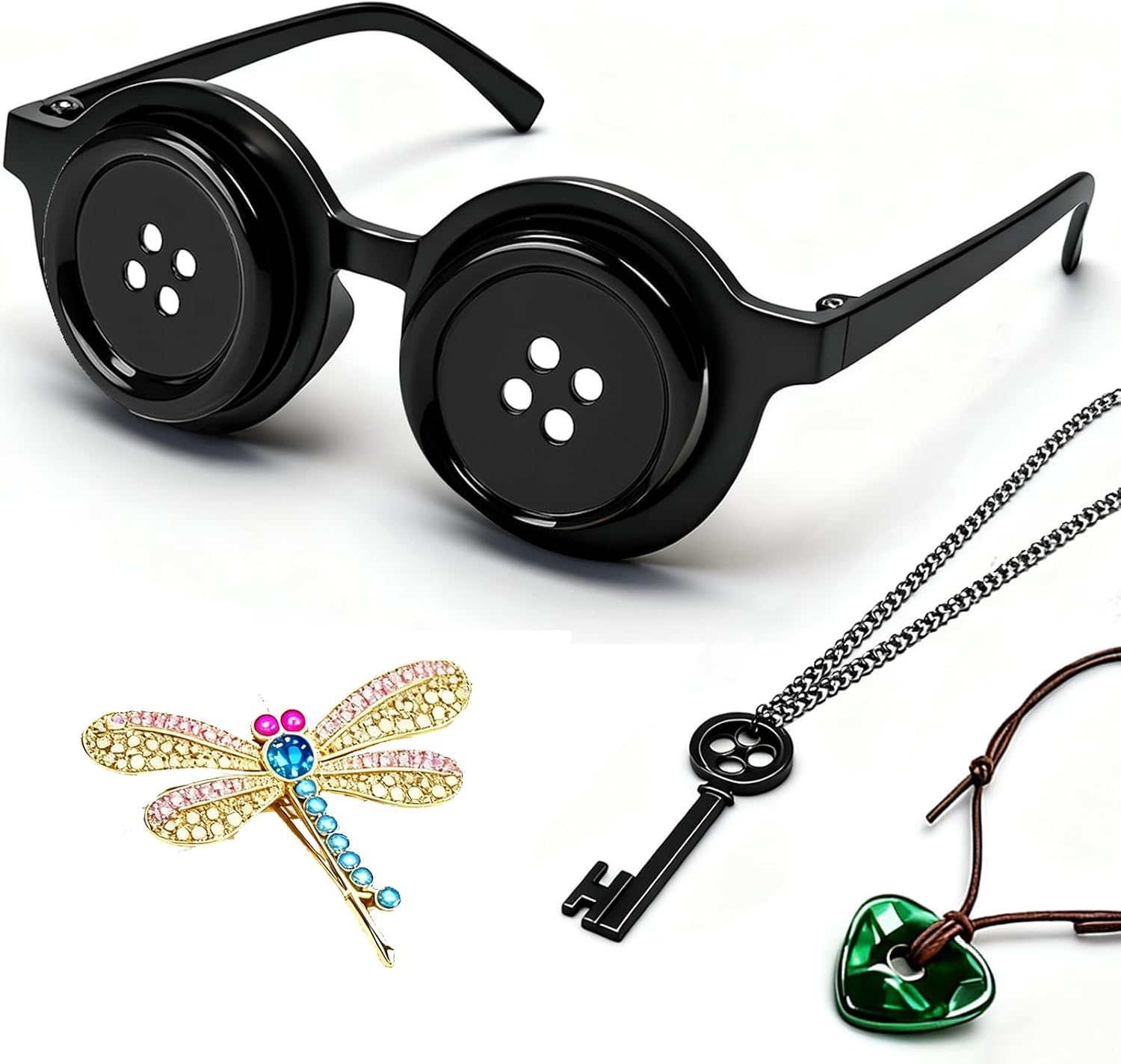 Black Button Eye Glasses, Novelty Costume Accessory for Halloween Dress Up, Cosplay, and Fancy Dress Parties