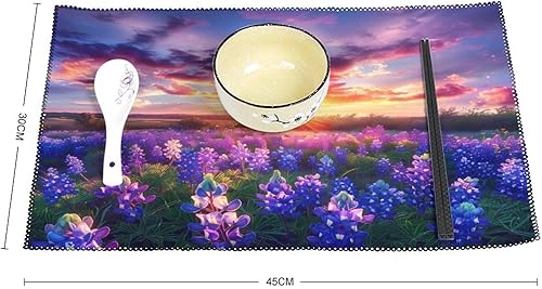 Miniatura 2 de Spring Sunrise Bluebonnets Texas Hill Country Placemats Set of 6 Resistant Table Mats Washable Place Mats for Dinner Party Table Decoration