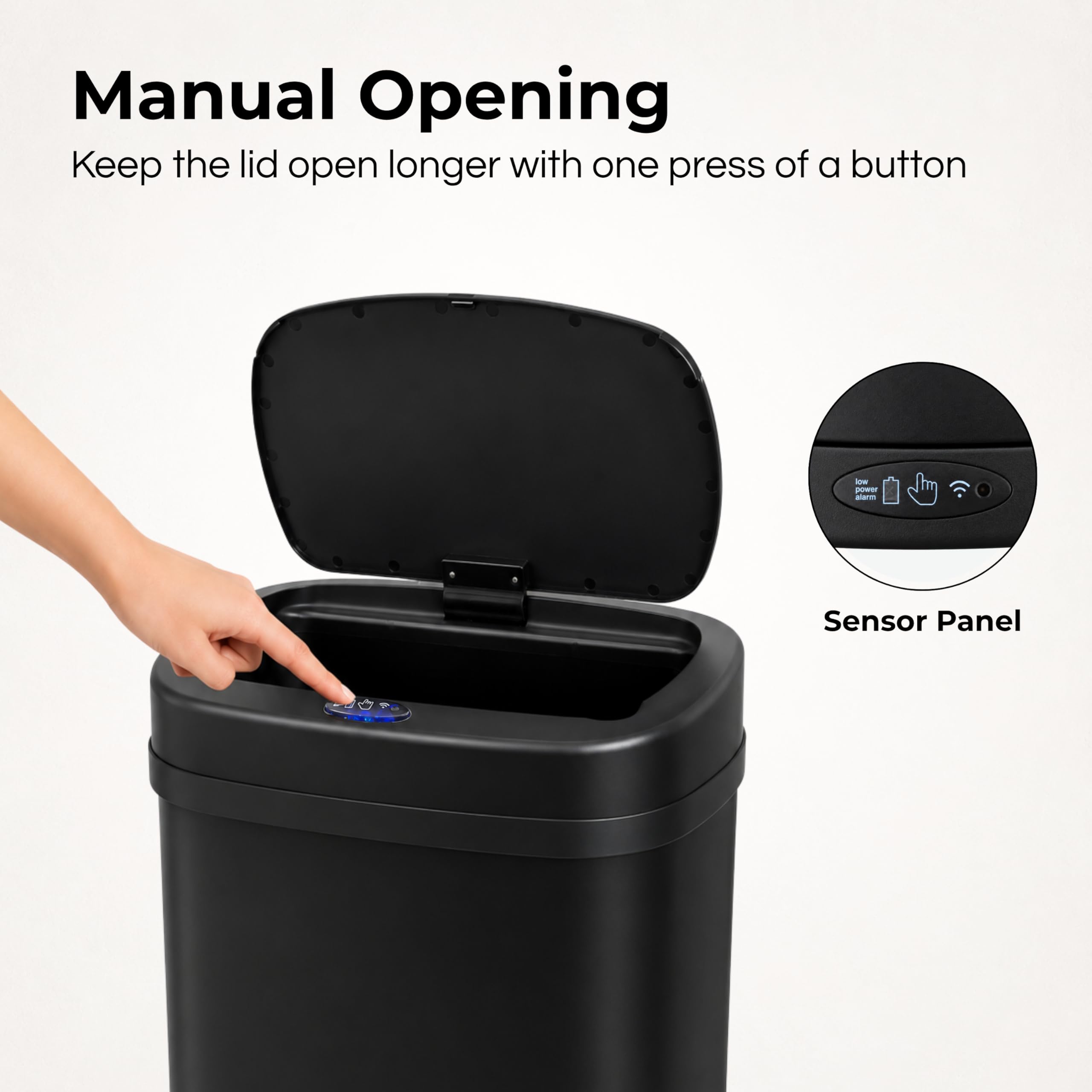 Five Stars® Mülleimer mit Sensor - 60 Liter - Edelstahl - Küche - Schwarz