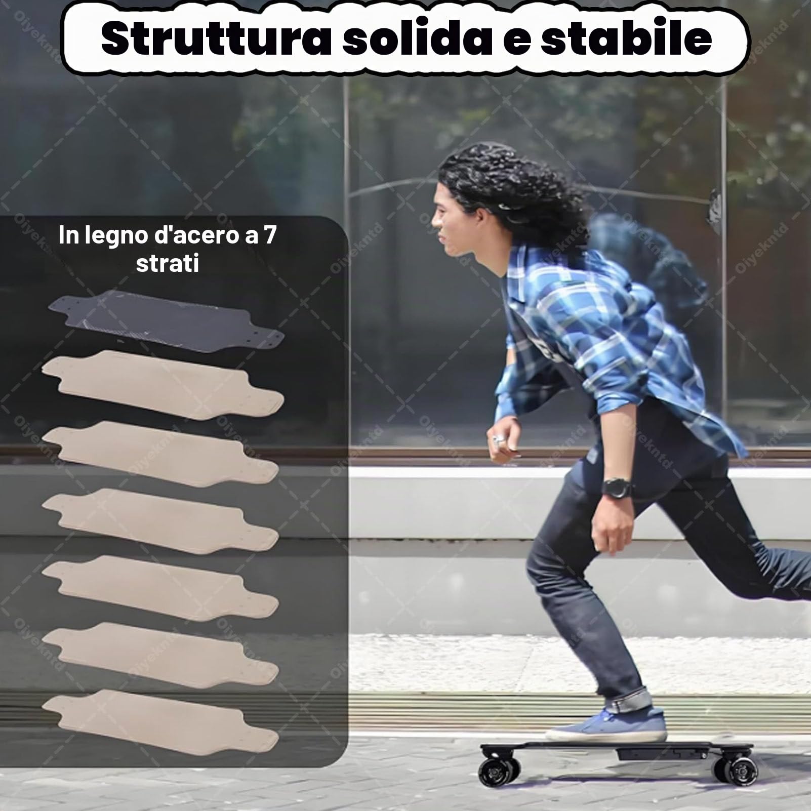 Skateboard elettrici con Telecomando, 4 modalità di velocità, velocità Massima 25 km/h, autonomia Massima 15 km, Longboard Elettrico in Acero a 7 Strati per Principianti Adulti, pendolarismo