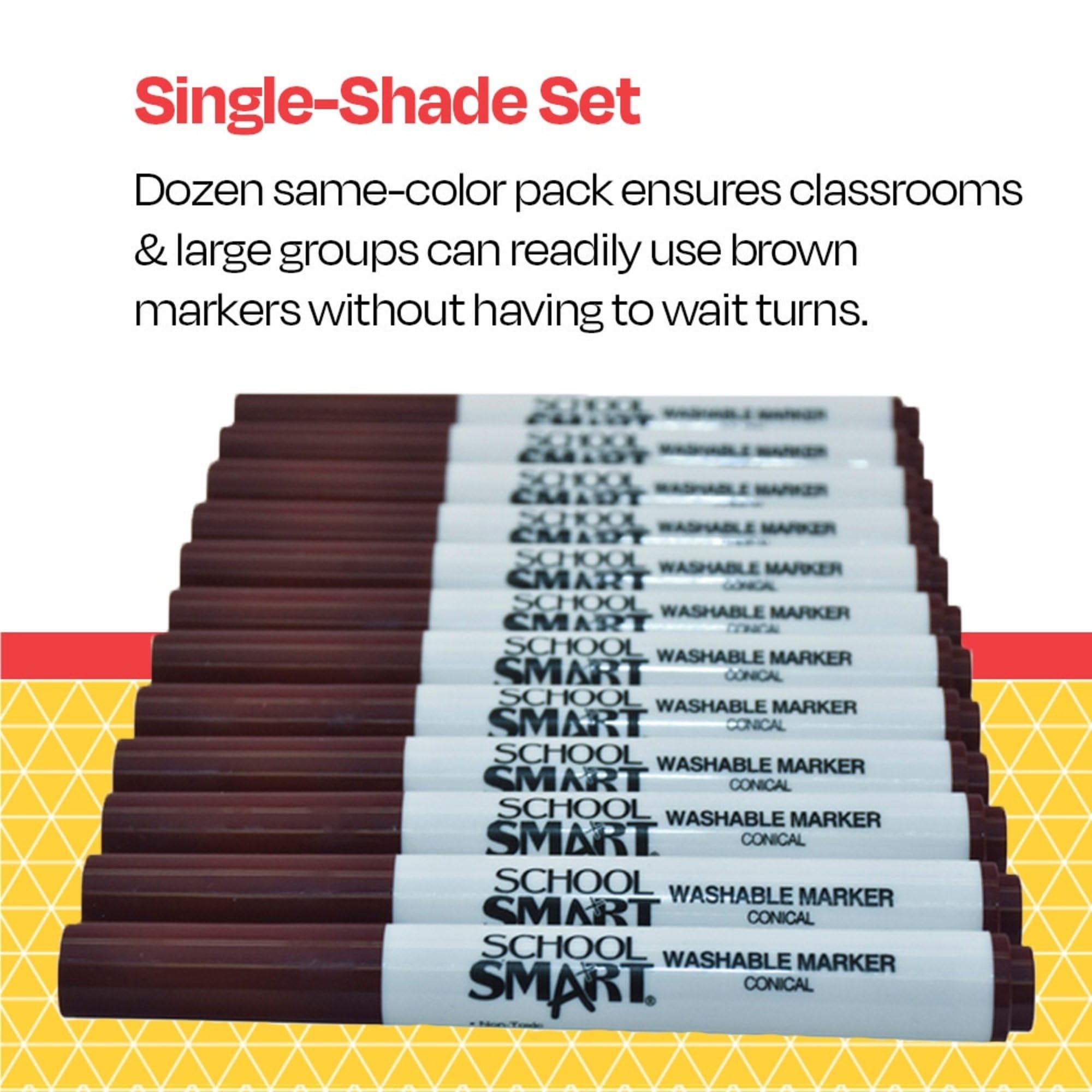 School Smart Washable Art Markers, Conical Tip, Brown, Pack of 12 - Image 7