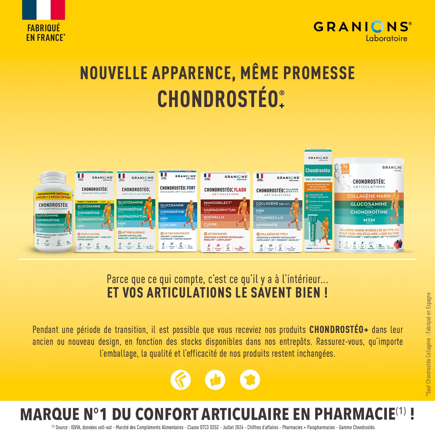 GRANIONS - CHONDROSTÉO Douleurs Articulaires Pilulier - 90 JOURS - 3 MOIS - 270 comprimés