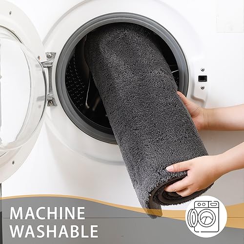 Miniatura 5 de MINIDEAR Alfombras de baño de 24 x 17 pulgadas, color gris volcánico, alfombra de baño de espuma elástica gruesa, ultra suave y esponjosa,