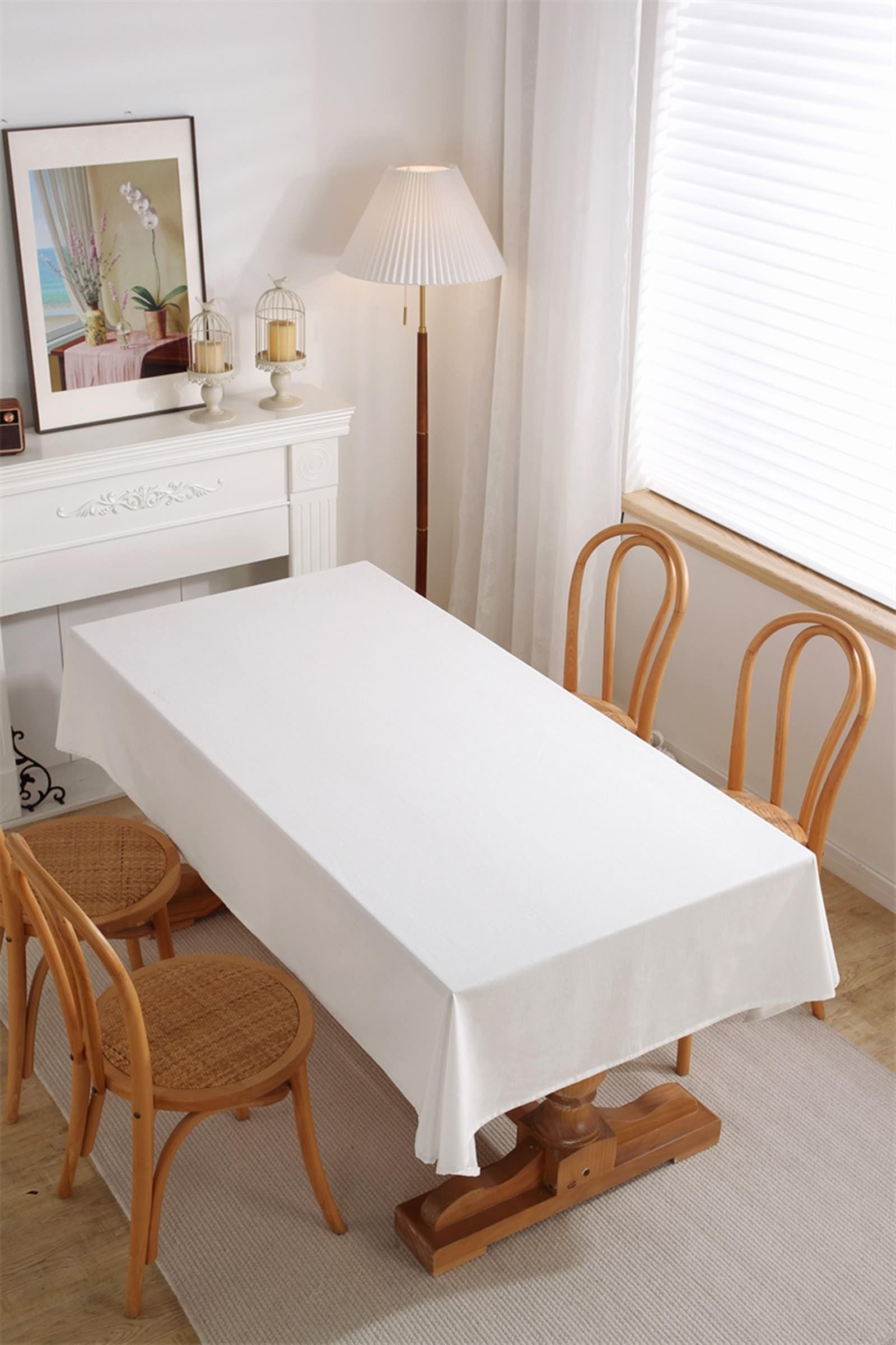 Tablecloth biały, bawełniany obrus z lnu, jednokolorowy, na zewnątrz, prostokątny, 130 x 250 cm, do salonu, jadalni, na balkon, do ogrodu