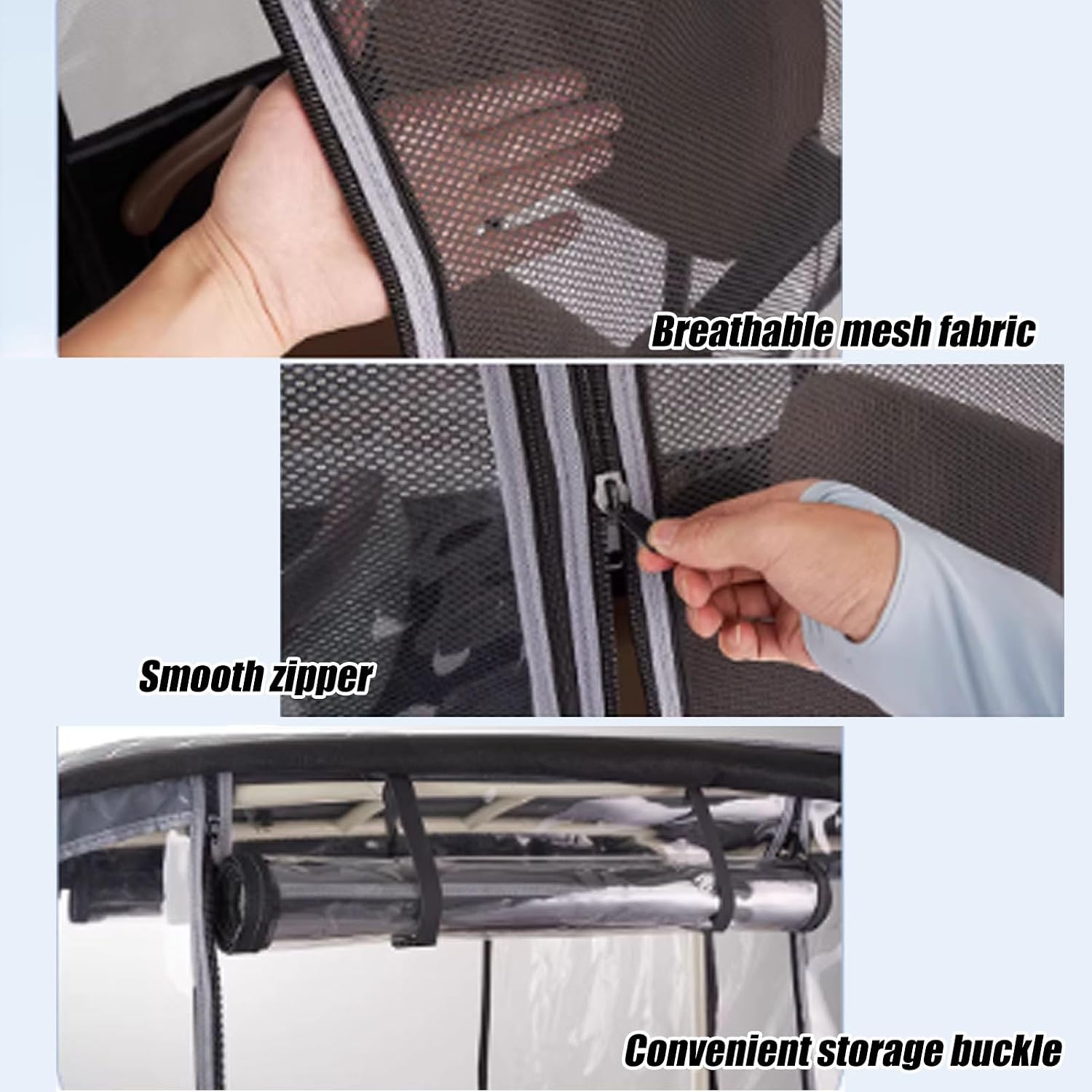 JKGHK Tricycle Cover Awning Cover, Adult Electric Cargo Tricycle Canopy with Clear Windows and Door Zippers, Tricycles Fully Enclosed Awning Covers, fit All Season(Gray A)
