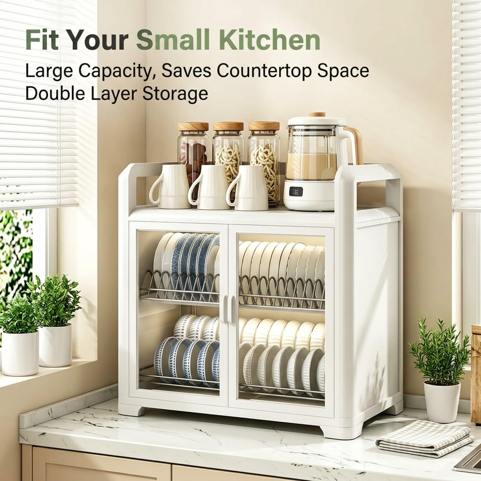 Escurridor de Platos de Metal con Puertas Dobles, Gabinete de Cocina