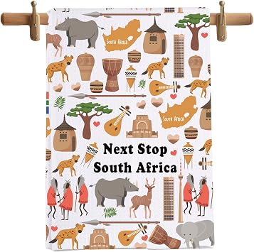 MNIGIU South Africa Symbols Souvenir Kitchen Towel South Africa Vacation Gift South Africa Trip Tea Towel South Africa Lover Gift