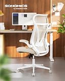 SONGMICS Office Chair, Swivel Mesh Chair, Ergonomic Backrest, Height Adjustable, Flip-Up Armrests, Headrest, Supports up to 150 kg, Cappuccino Beige OBN088K01 - 2