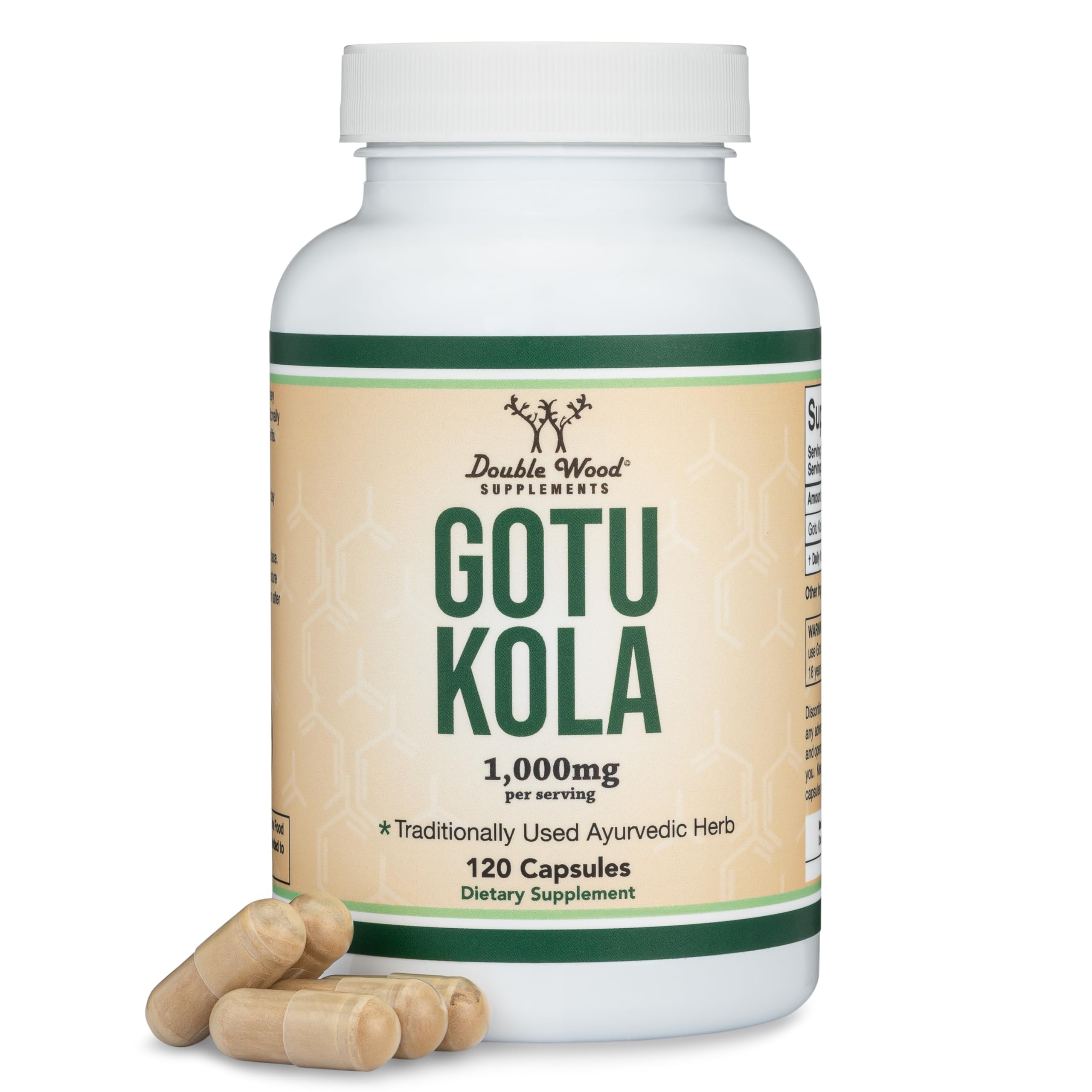 Gotu Kola Capsules (Centella Asiatica) 1,000mg of Per Serving (120 Capsules) No Fillers, Vega, Safe, Non-GMO, Gluten Free (Gotu Kola Extract for Relaxation and Cognitive Function) by Double Wood