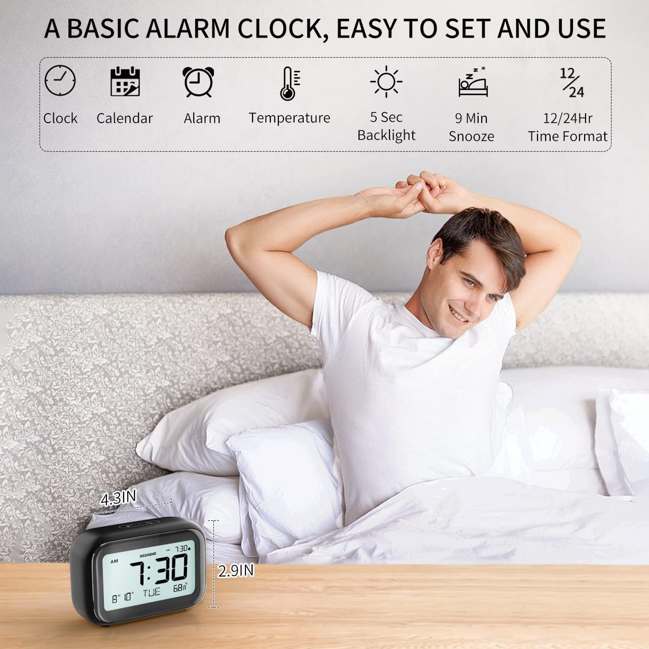 Diagram showing key features of the NOKLEAD Digital Alarm Clock