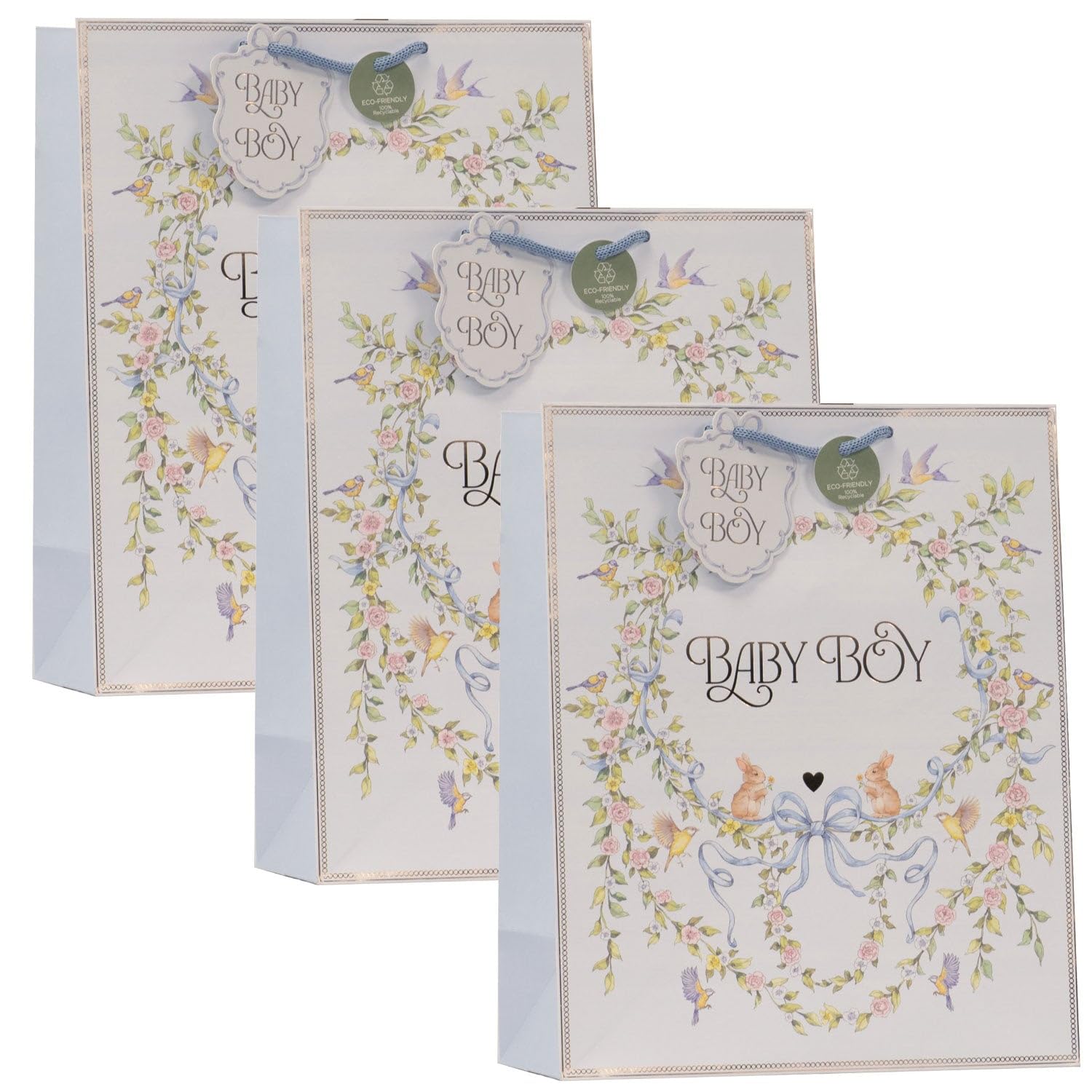 Design By Violet Baby Boy Large Gift Bags Pack of 3 with Ribbon