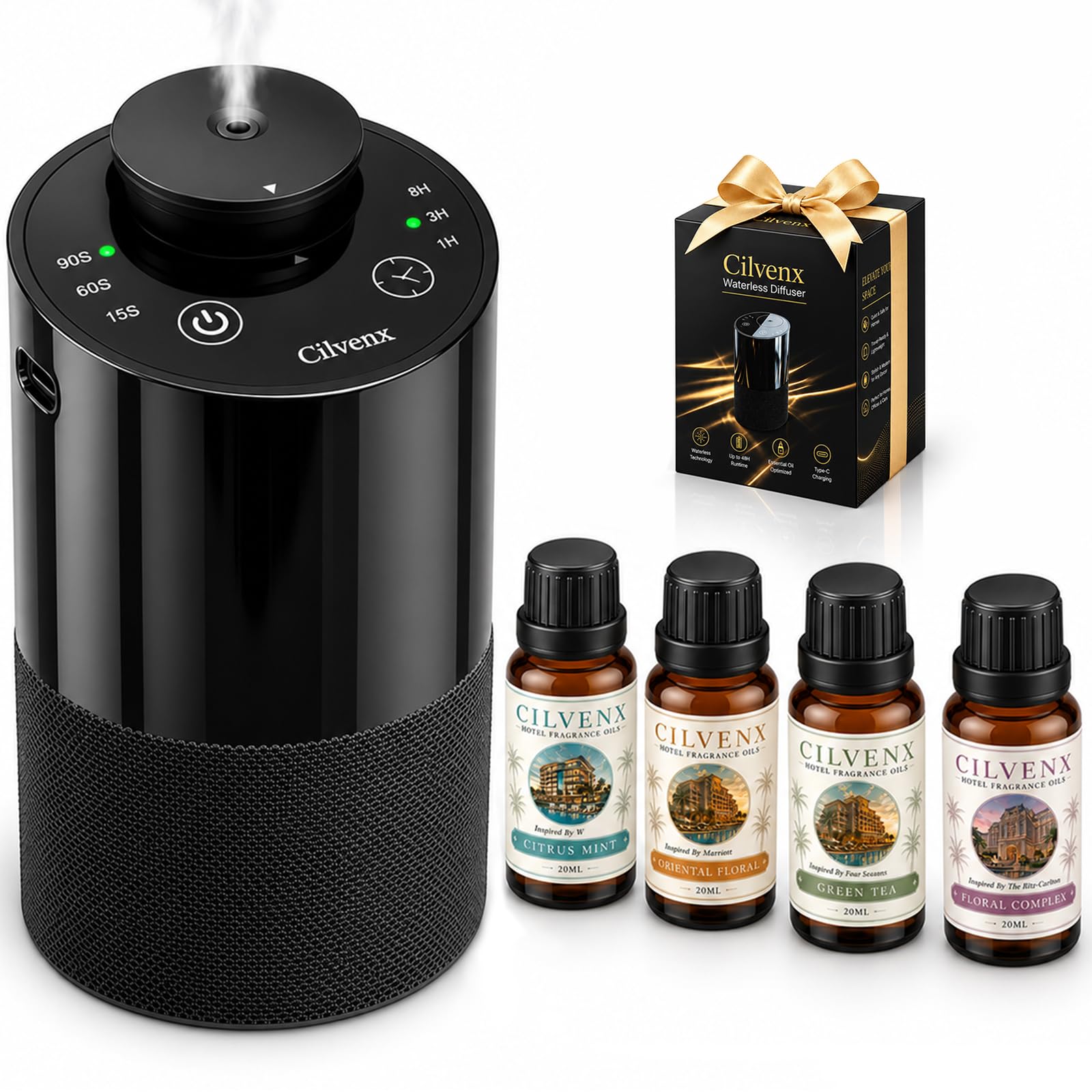 Waterless Essential Oil Diffuser, 4 Hotel-Inspired Fragrance Oils