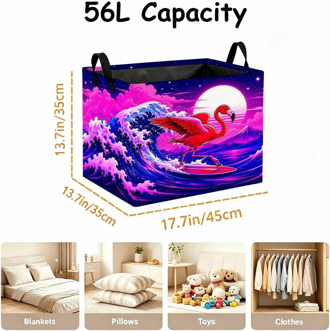 Large 56L Storage Basket, Synthwave Flamingo Decorative Baskets image 4