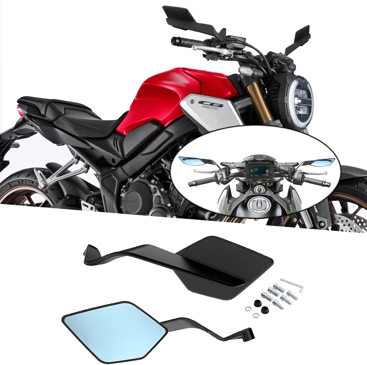 For CB650R CB1300 Super Four SP CB750 HONET CB1000/Hornet SP 2018-2026 Motorcycle Accessories rearview mirror adjustable rotating invisible wind wing side mirror (Anti-glare blue lenses)