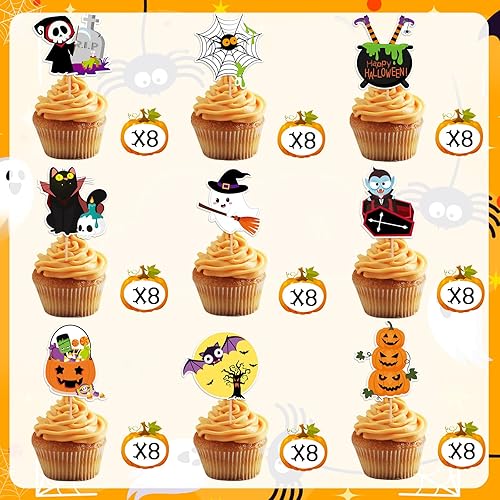 Miniatura 3 de SANNIX 72 piezas de decoración de cupcakes de Halloween, palillos de dientes de Halloween, palillos de dientes, calabaza, murciélago, fantasma,