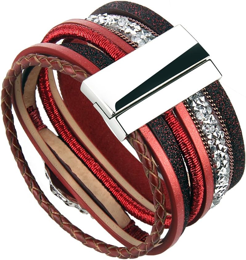 COOLLA Braided Wrap Bracelet Agate Stone Crystal Leather Cuff Bangle Women Bracelet - Image 6