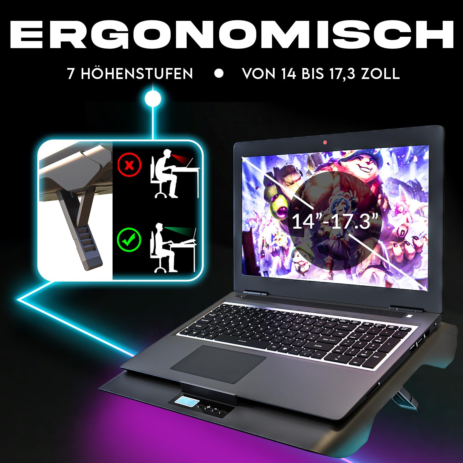 KLIM Mistral Laptop Kühler - NEU - Leistungsstarker Turbo-Ventilator (4500 U/min) - Gummiring Dichtung für maximale Leistung - Vermeide Überhitzung und schütze Dein Gaming Notebook - 15-17 Zoll