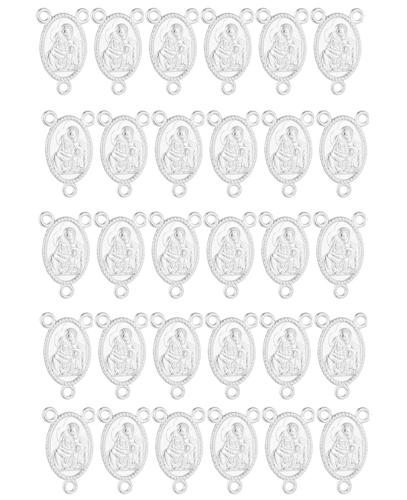 diyalodiyalo 3-Hole IHS Holy Chalice/Holy Family/Jerusalem/Sacred Heart/Pope Francis/St.Benedict Medal Rosary Chaplet Connector Centerpieces Jewelry Making Parts (Holy Family Medal-30pcs)
