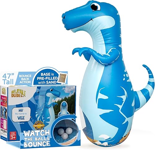 INFLATABLE DUDES Dinosaur -Kids Punching Bag  Already Filled with Sand Bop Bag  Inflatable Toy  Boxing - Premium Vinyl-  Bounce-Back Action!  Indoor