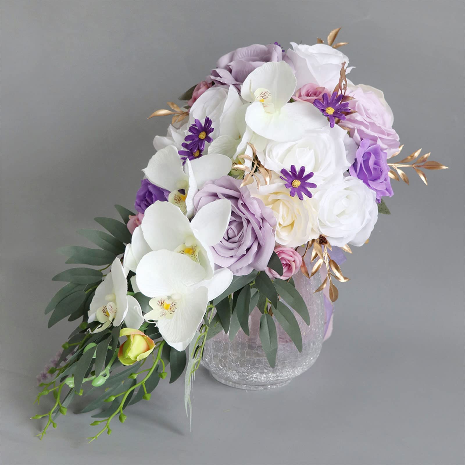 Bouquet di rose artificiali a goccia, per sposa, damigella d'onore, con nastro, per la sposa che tiene i fiori per matrimoni