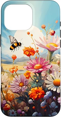 Vista 46 de Funda para iPhone 13 Pro Lively Bee en Sunny Meadow of Wildflowers