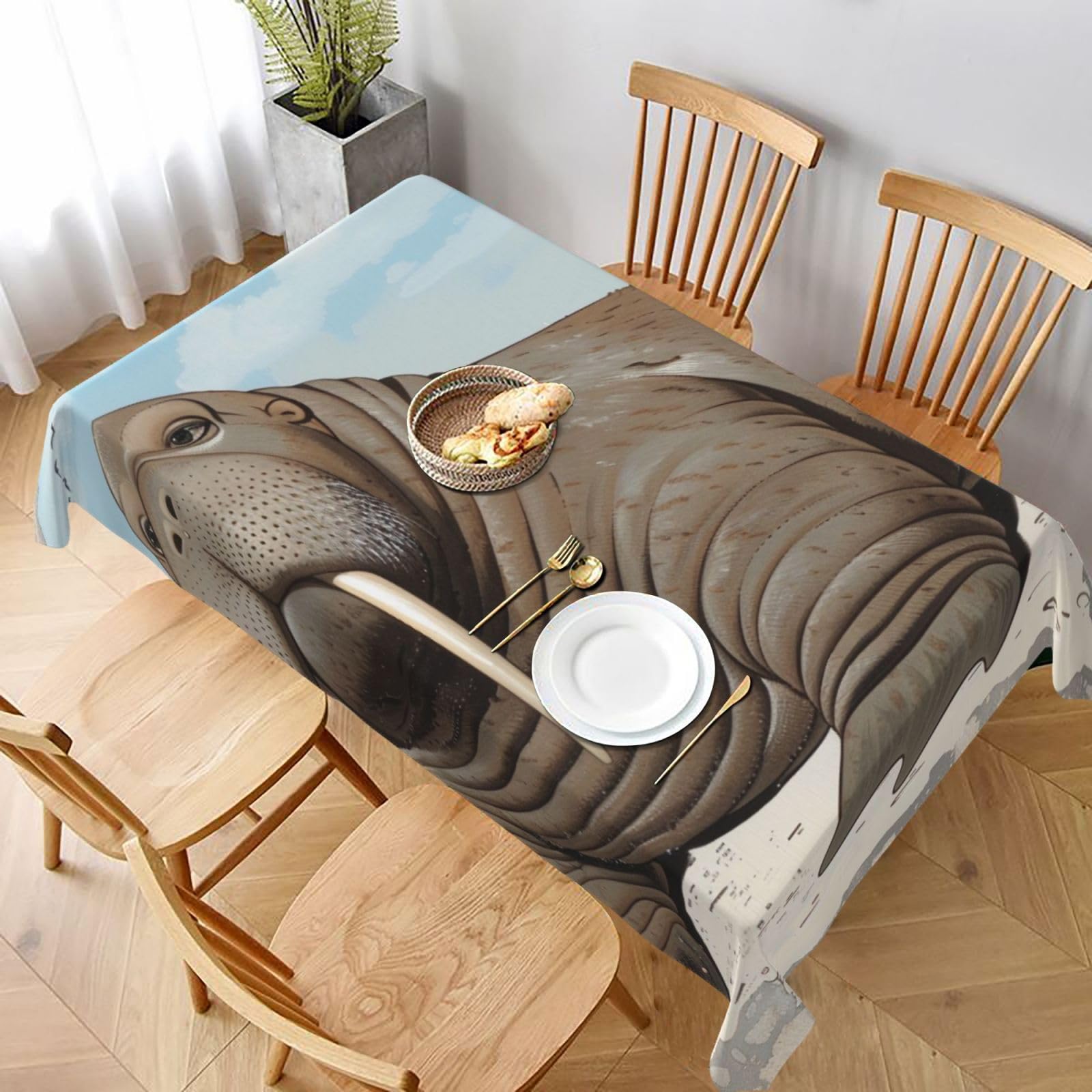 WPKJU Walrus Printed Tablecloth 60x90 in Water Resistant Table Cover Washable Rectangle Table Cloth for Dining Tables