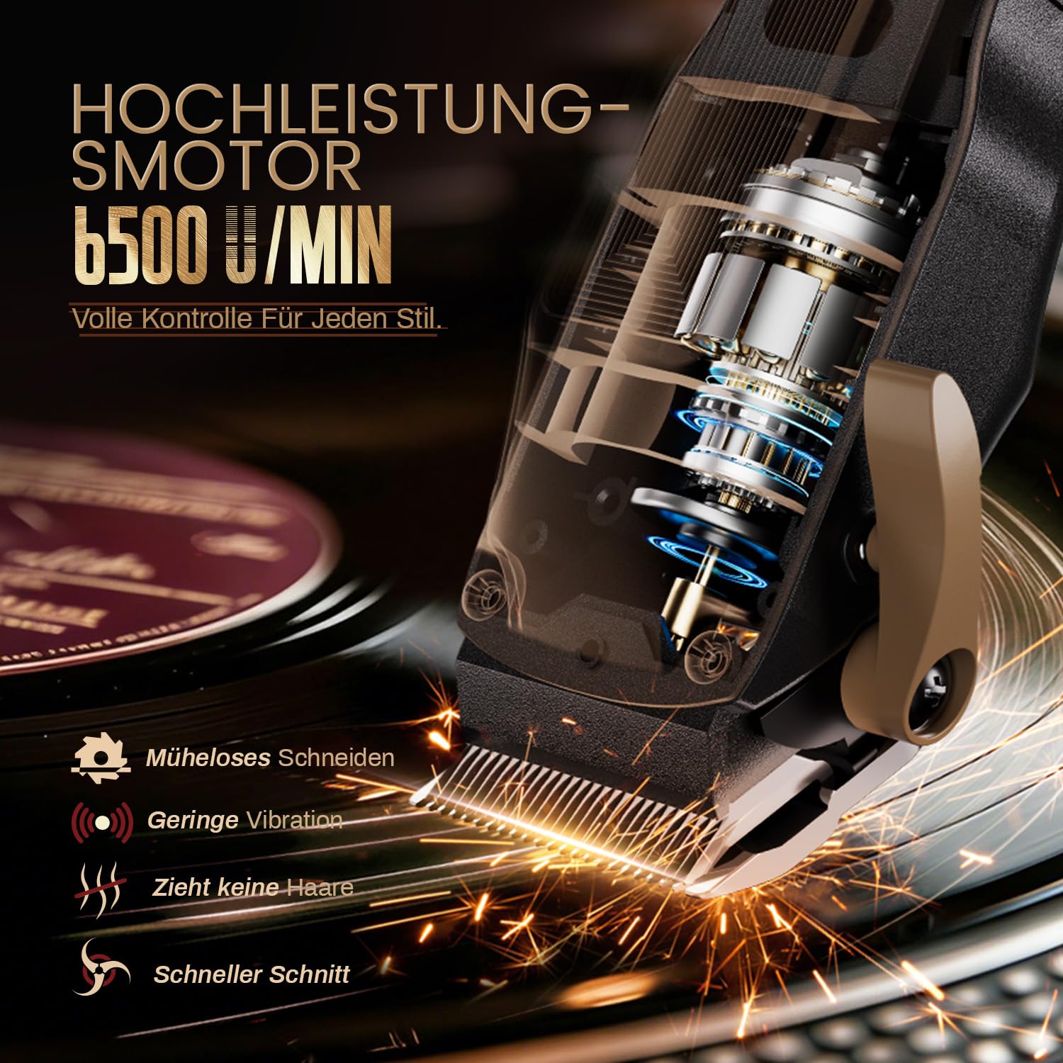 SUPRENT Professionelle Haarschneider Herren, Kabelloser Friseursatz mit 6500 U/min Motor, Spaltlos Einstellbare Klingen, Schwarze Code-Aufsteckkämme & Tasche
