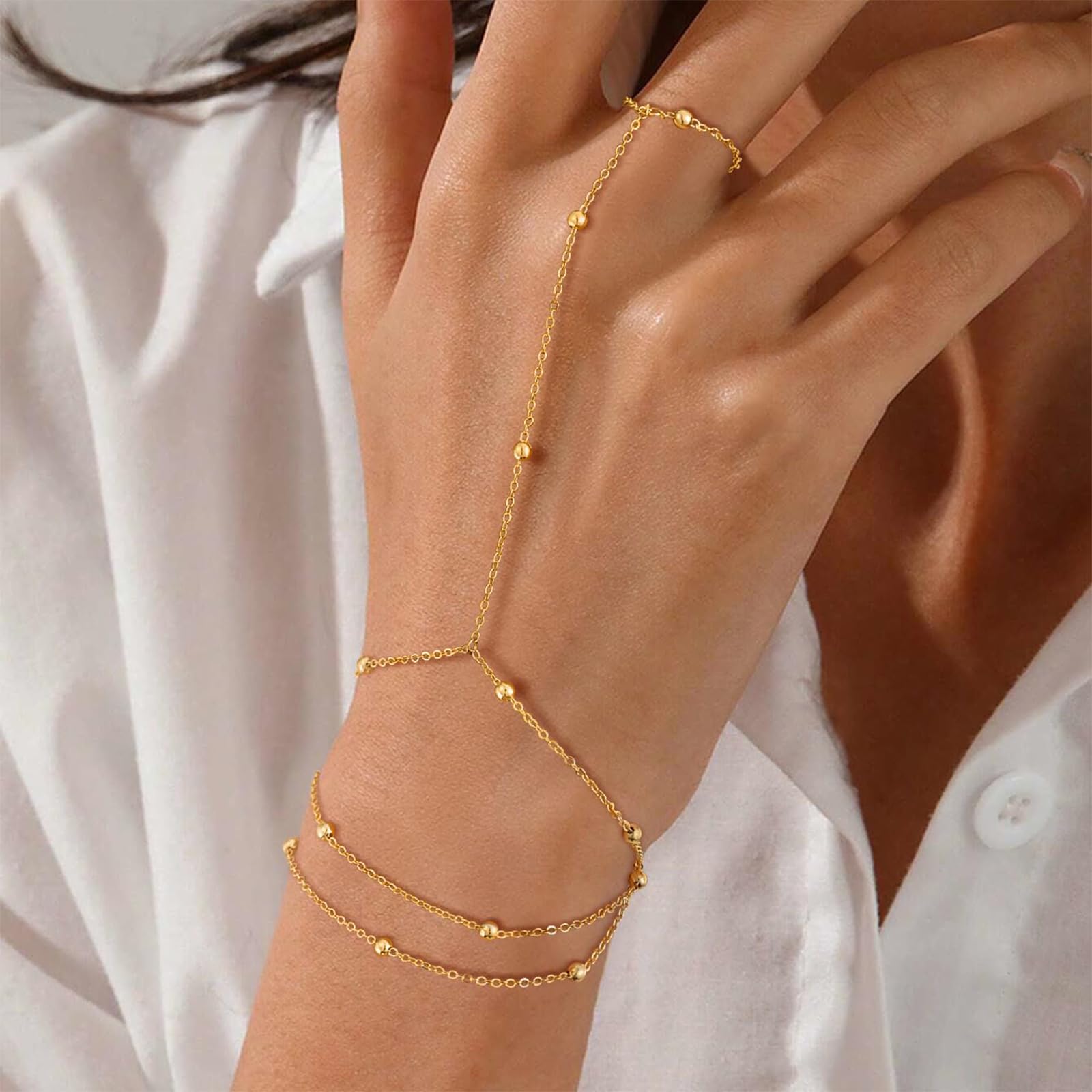 Chaîne de main en or 14 carats avec anneau pour femme, bague chromée, bracelet à pendentif, gants en zircone, bracelet pour femme