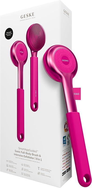 GESKE Escova Corporal Sônica 8 em 1 com Esfoliador e Cabo Extensível