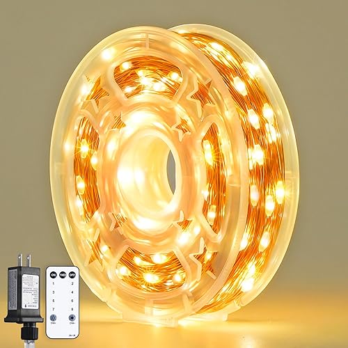 Miniatura 10 de JMEXSUSS 200 luces LED de hadas verdes de Navidad con control remoto, 66 pies, 8 modos, luces de hadas para interiores con rueda, luz verde