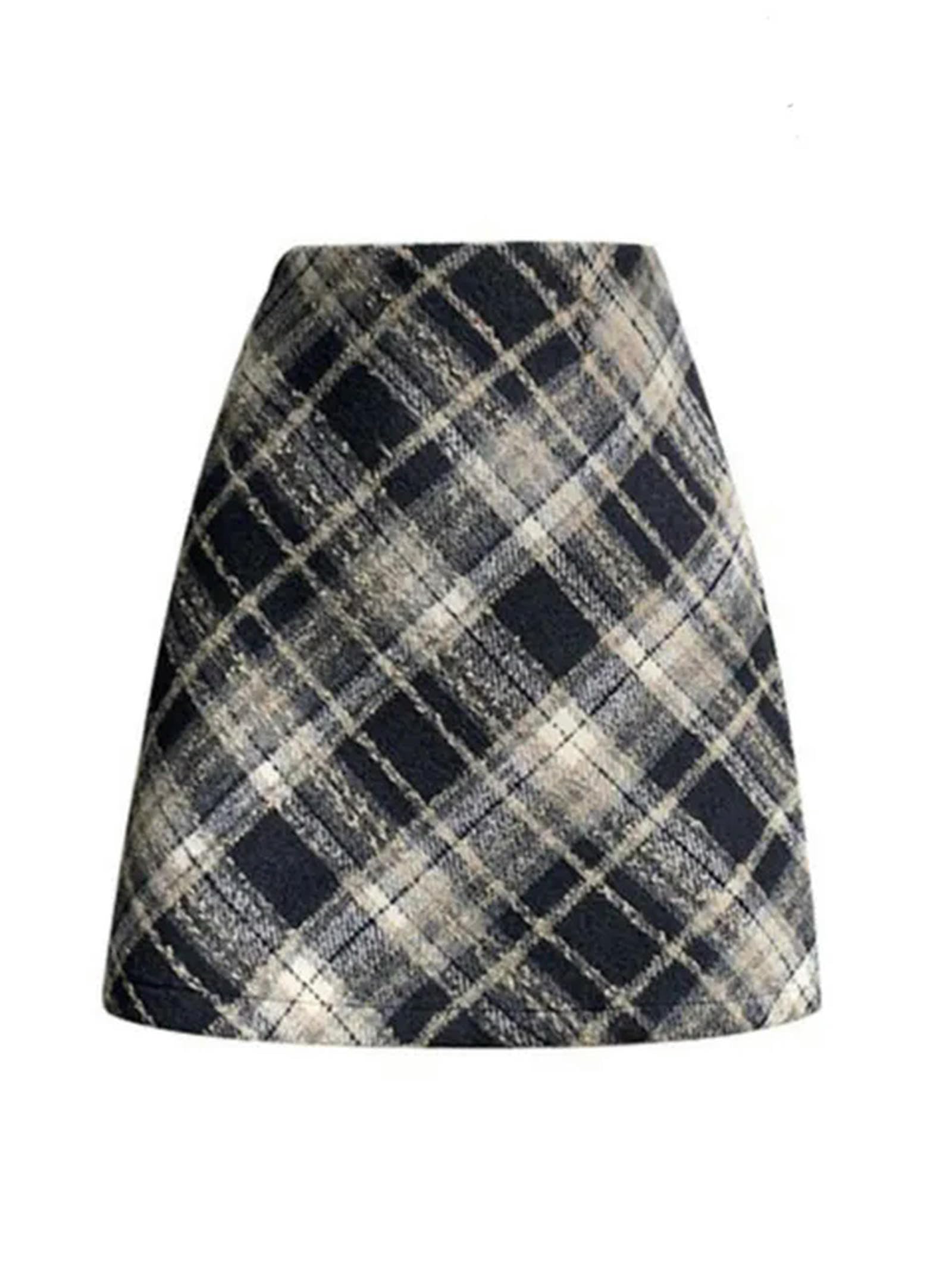 Spódnica jesienno-zimowa moda damska vintage wysoka talia mini spódnica w kratę o linii A biuro pani elegancka