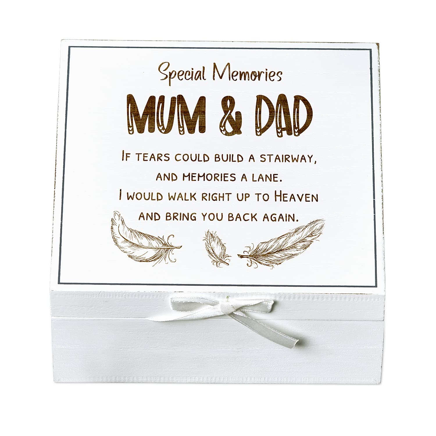ukgiftstoreonline Mum & Dad Remembrance Memory White Keepsake Box With Feather Design