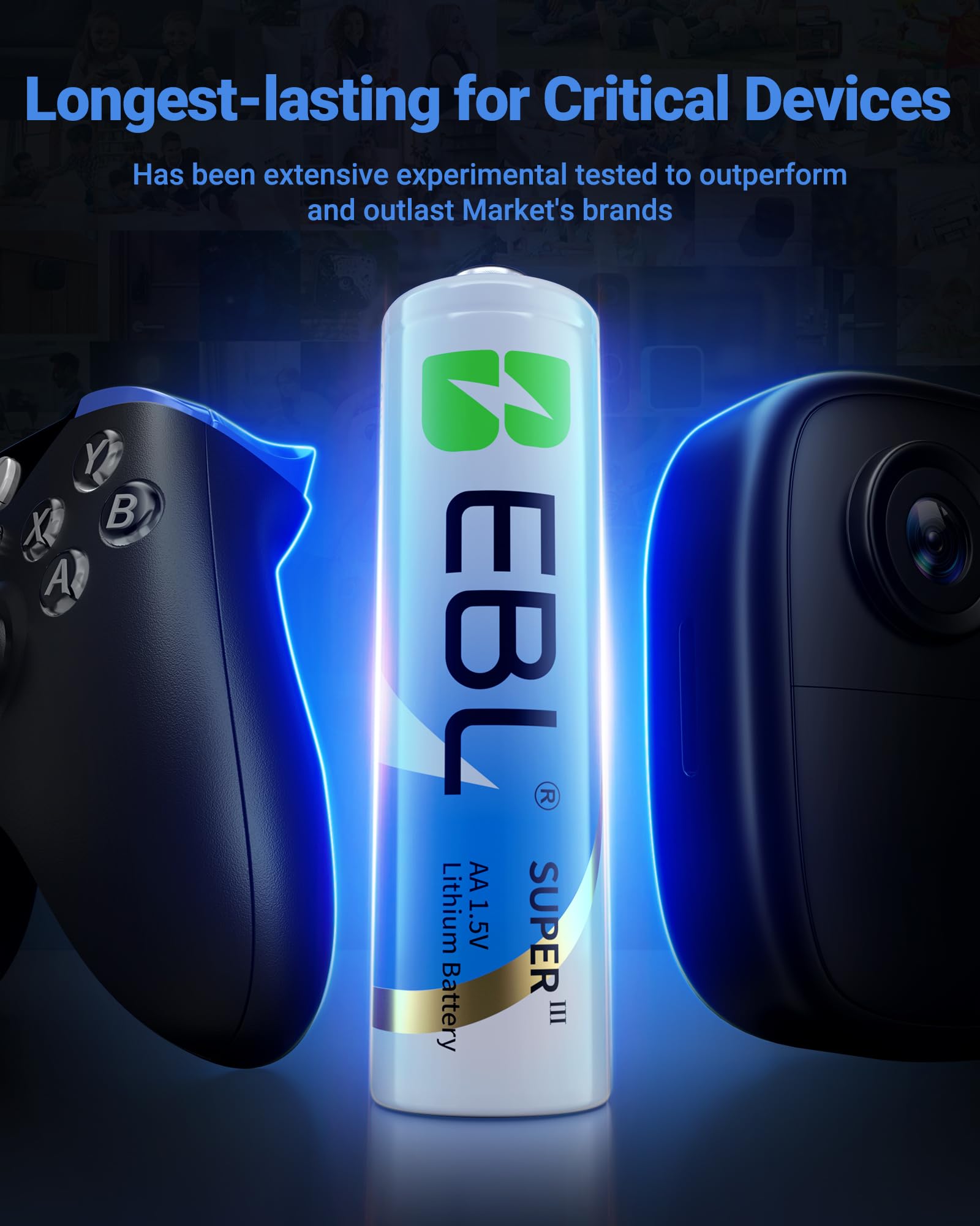 EBL Paquete de 12 pilas AA de litio, 3700 mAh, 1,5 V, no recargables, pilas de litio AA mejoradas para cámara parpadeante, timbre, cerrojo de seguridad inteligente