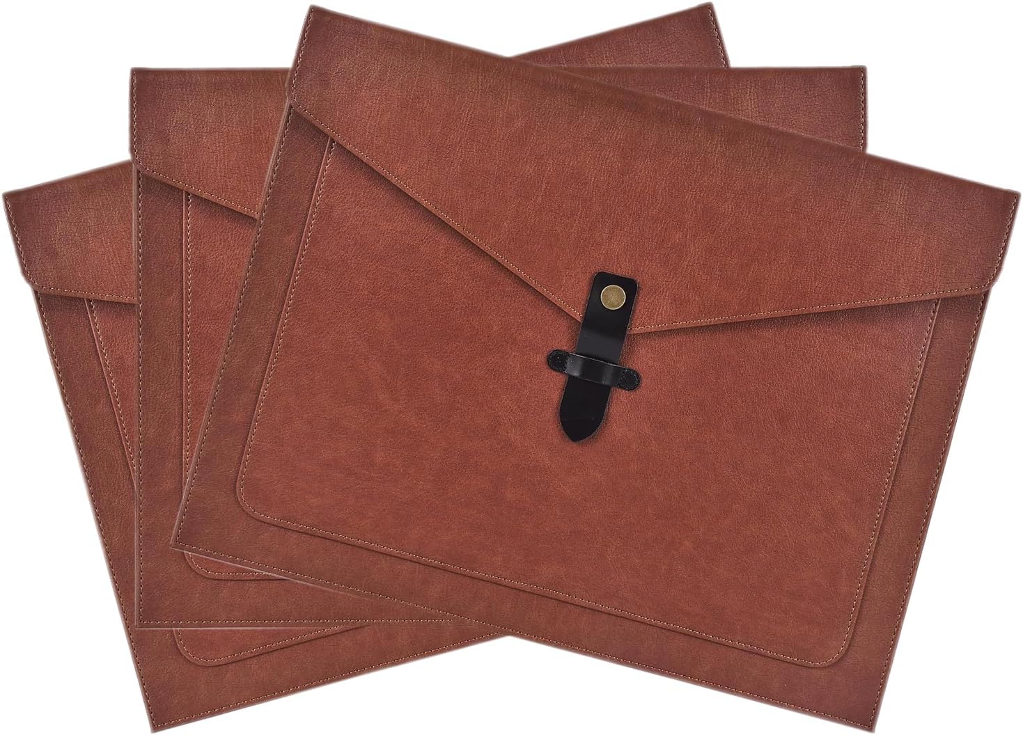 Brown PU Leather File Folder, Snap Closure File Organizer, Important Document Folder with Pockets, Document Organizer, Laptop Sleeve Notebook Case, A4 Envelopes Filing Folder 3PCS