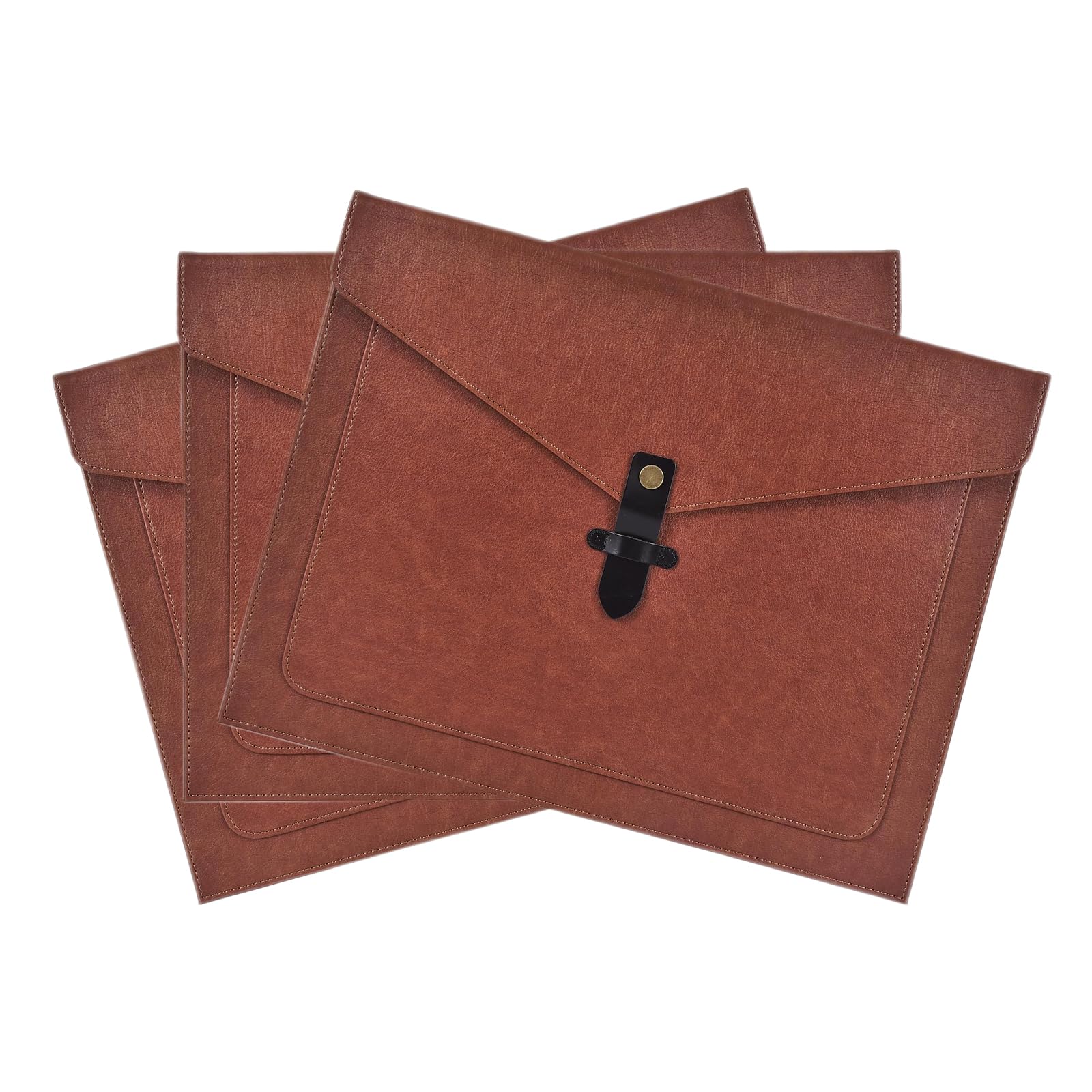 Dokumentenmappe aus PU-Leder, mit Schnappverschluss, Dokumenten-Organizer, Laptop-Hülle, Notizbuch, A4-Umschläge, Aktenordner, Braun, 3 Stück