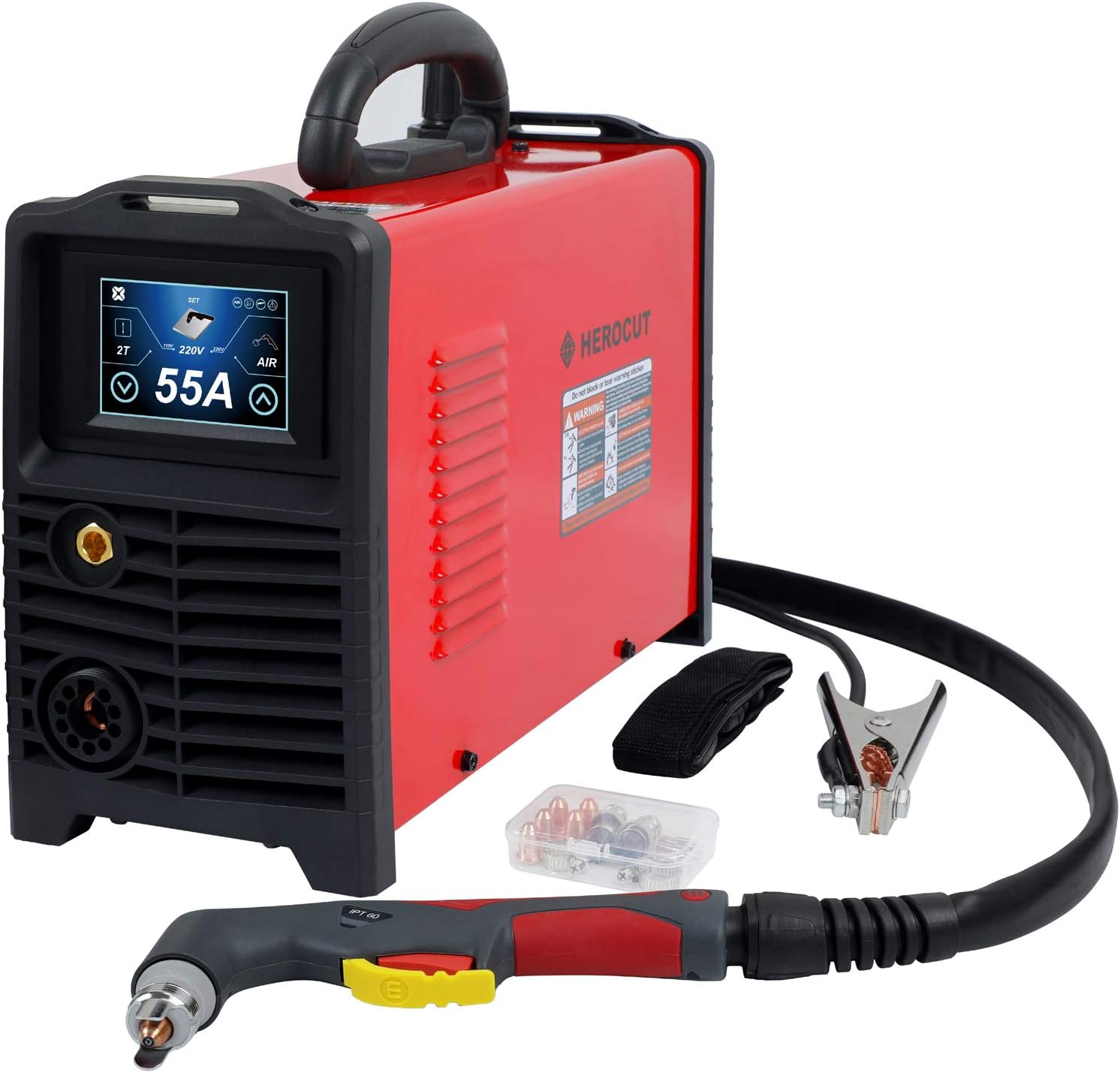 HeroCut 55GP LCD Display Dual Voltage 120/240v CNC Plasma Cutter Non-HF Blowback Arc Starting Inverter Plasma Cutter 50Amps Dual Voltage 120v / 240v 3/4'' Clean Cut, Can Work With CNC table