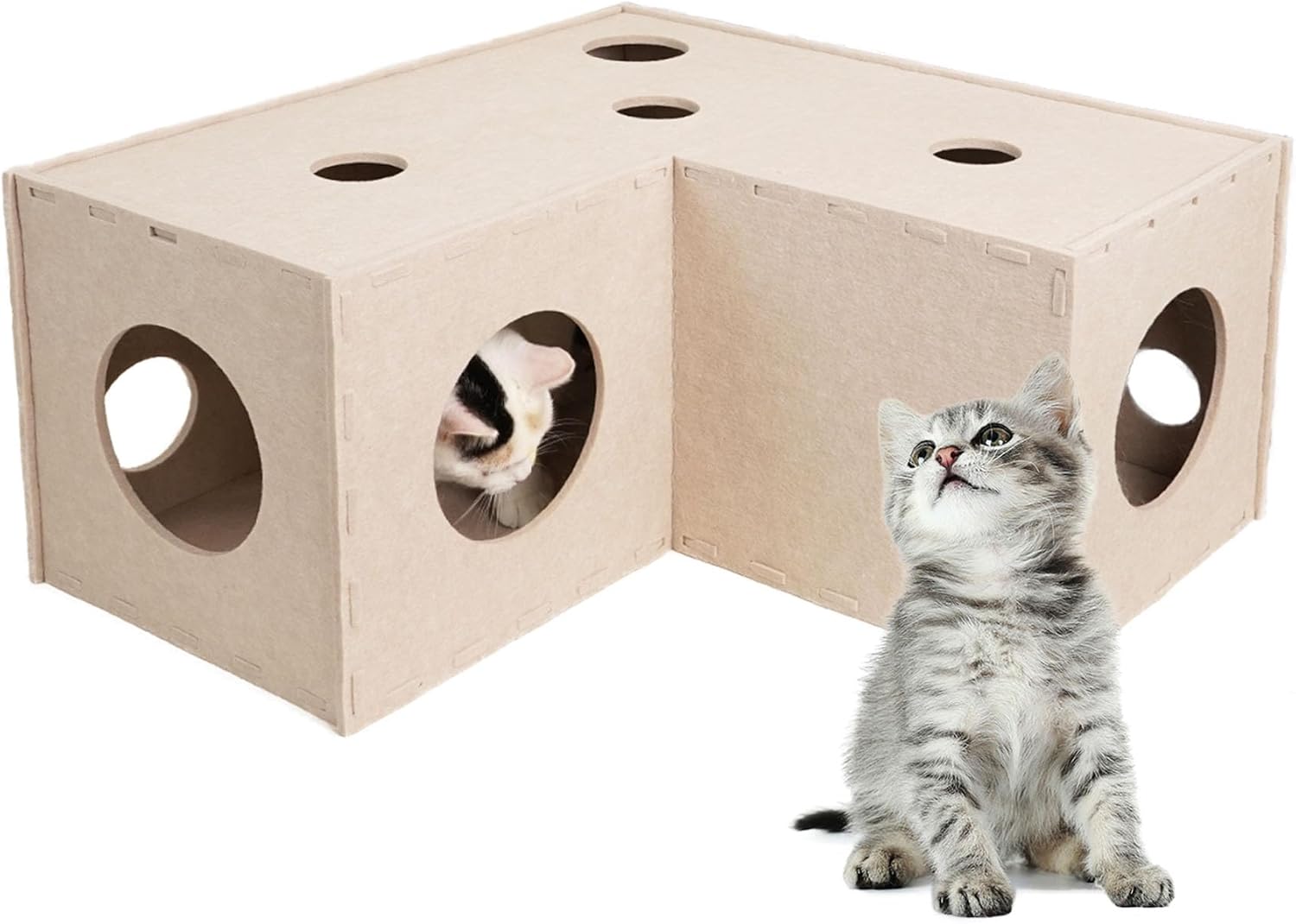 Cat Tunnel Hideaway for Indoor Cats – Soft Felt Toy With Interactive Peek Hole, Cave and Cube for Small, Medium, Large Cats