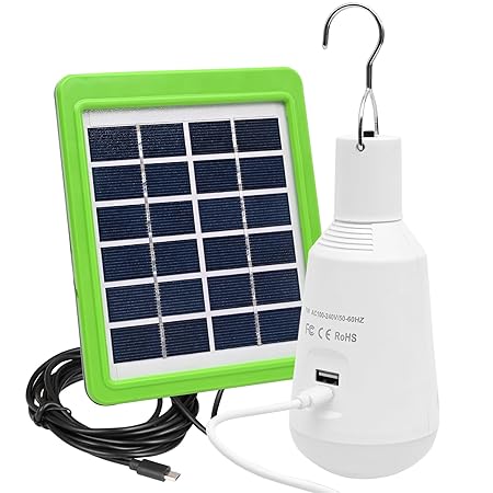 GIGAWATTS GW-168B 7W Solar LED Portable Bulb with 6V Panel 2600 mAh Battery & 8000K Colour Temperature 560lm BIS Approved Solar-Powered Emergency Light for Camping Home Office (1 Pc, White)