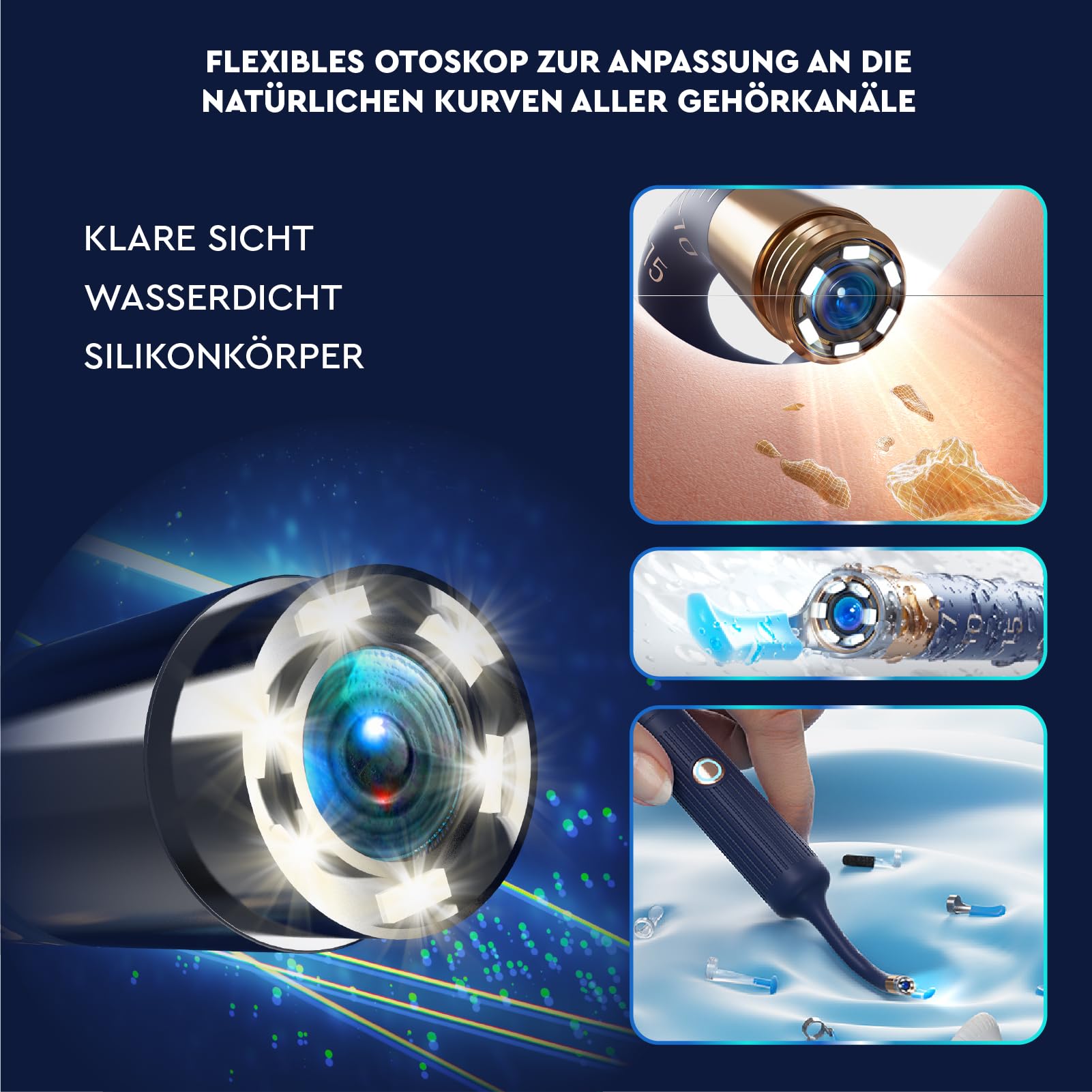 Ohrenschmalz Entferner Otoskop 10MP-HD-Kamera WiFi Flexibler Digitaler Ohrreiniger UdiGuard Pro-Clean Ohrenspiegel mit Pinzette und Austauschbaren Spitzen - Erwachsene und Kinder Hals-Nasen-Ohren-Set
