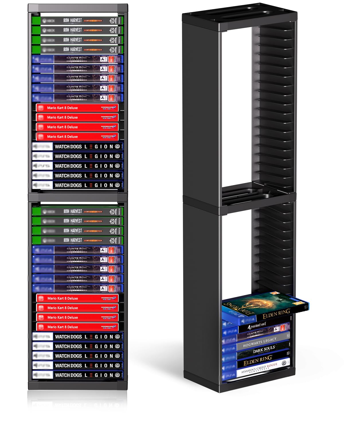 Nargos Video Game Storage Stand Tower for PS5/PS4/PS3/Xbox Series S &amp; X/Xbox One, Universal Game Disc Holder Vertical Blu Ray Case Organizer, Black