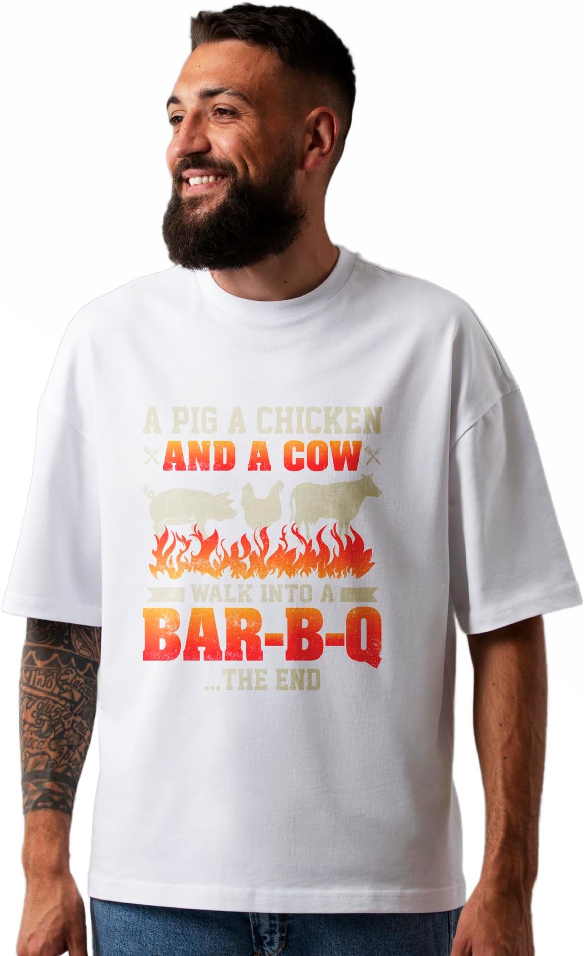 Seek Buy LoveUnisex BBQ T-Shirt with Pig, Chicken, Cow Graphic, Oversized Streetwear, Casual Grill Party Tee, Barbecue Lover Gift, Funny Food Shirt