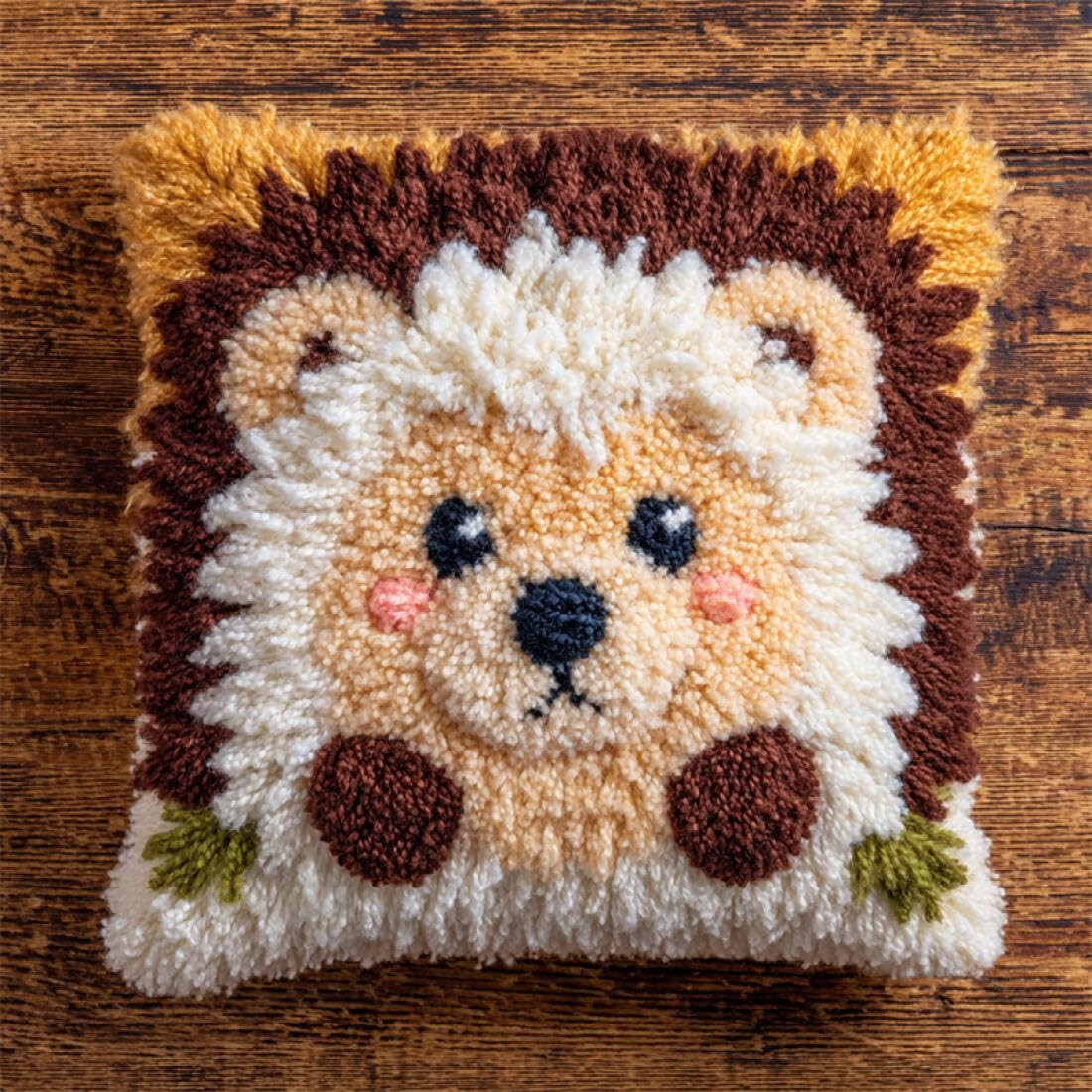 Kitquiver Animal Latch Hook Cushion Kits Cartoon Hedgehog DIY Latch Hook Kits Pattern Printed Throw Pillow Case Cushion Cover for Adults and Beginners 17x17In