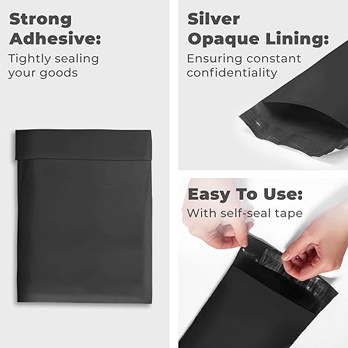 Miniatura 3 de The Boxery Bolsas de polietileno autoadhesivas negras de 12 x 15.5 pulgadas, paquete de 100 unidades, sobres de envío impermeables y resistentes al