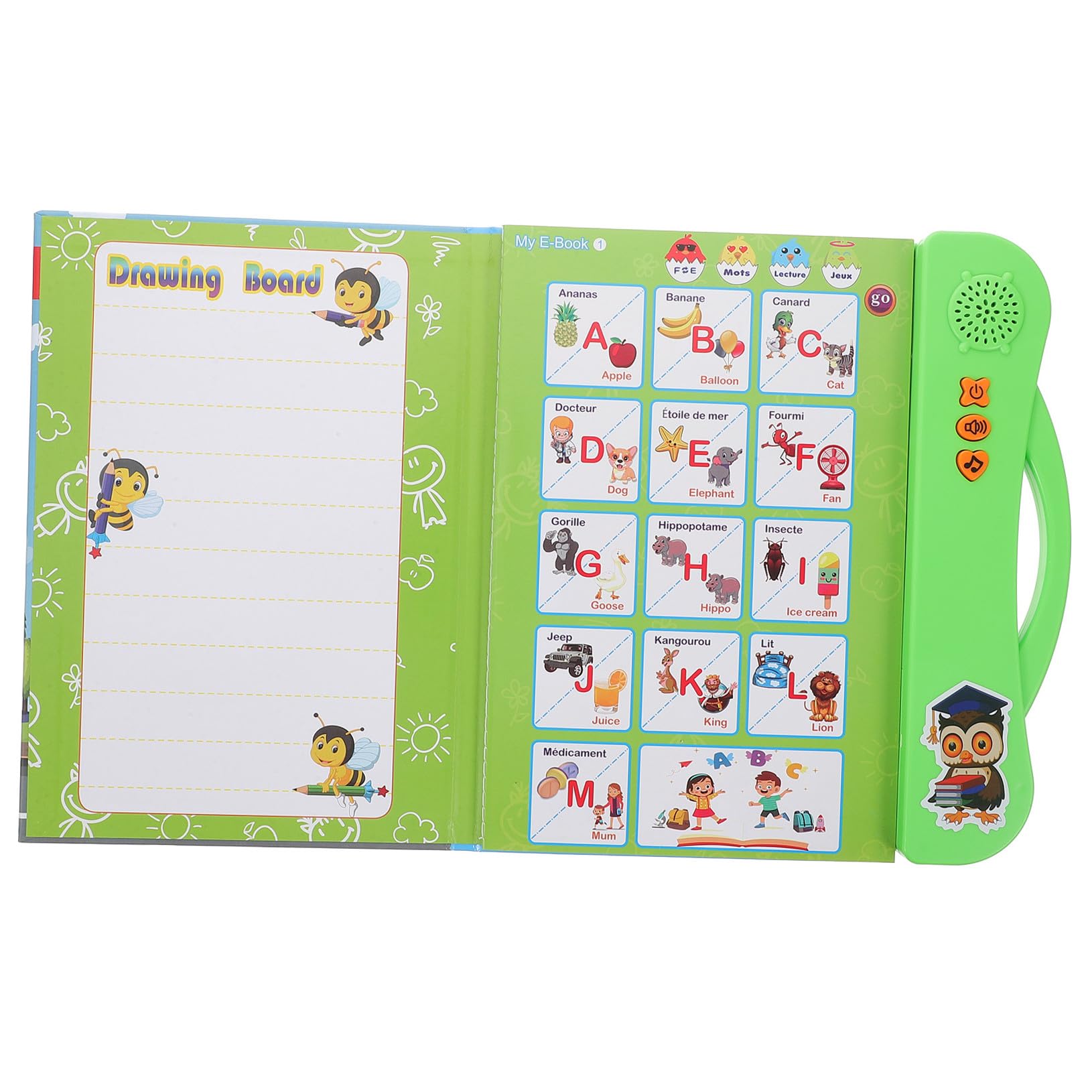 Libro Interactivo Sonido para Aprendizaje de Francés E Inglés | Abs Verde, Funciona 3 Pilas Aa No Incluidas, para Niños y Preescolar, Obsequio de Cumpleaños