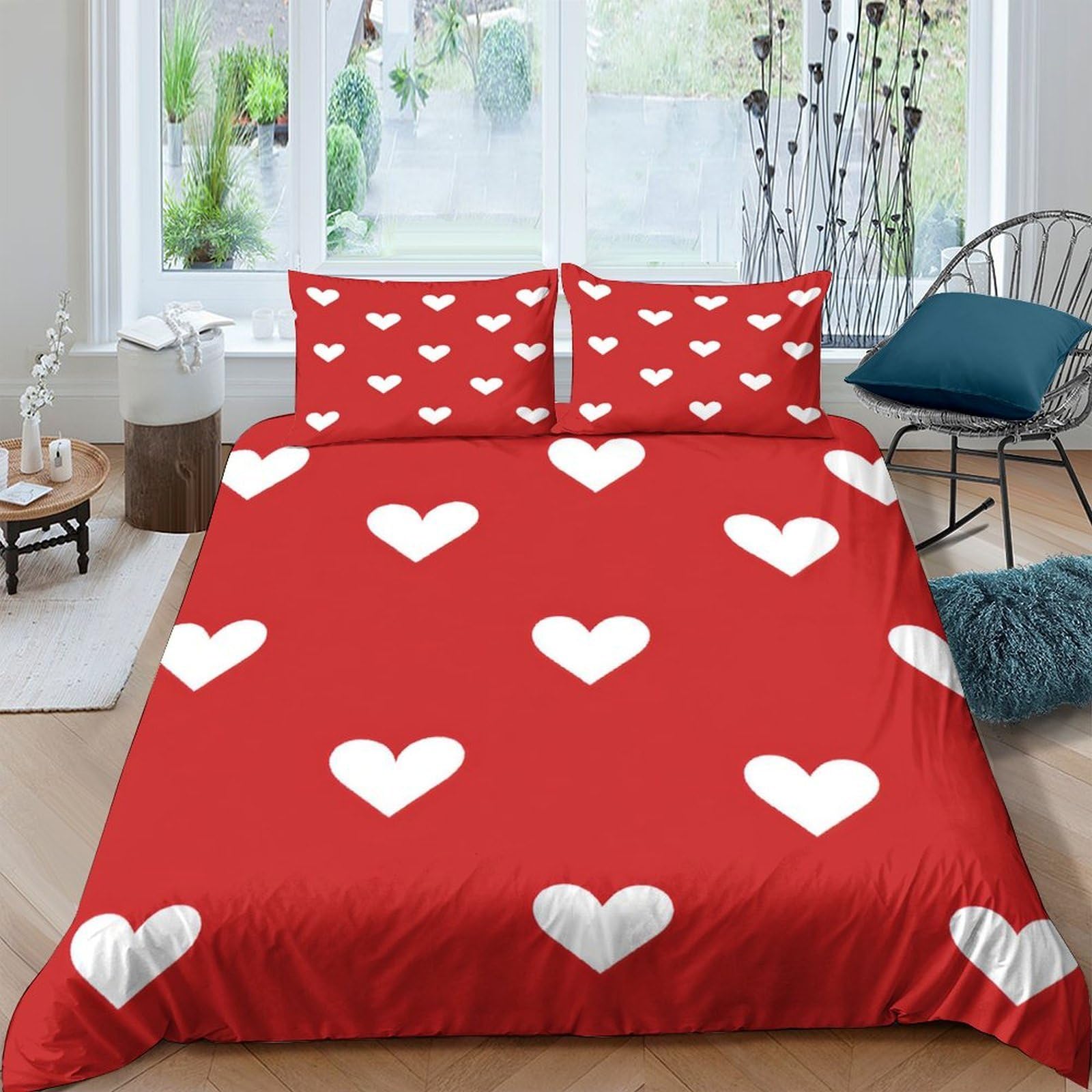 Ctjqhvkz Style-3 3D Printed Red Heart Pattern Fitted Sheet Microfiber Slip-Resistant Bed Sheet For Bedroom Guest Room Dorm Mattress Protection Single（135X200cm）