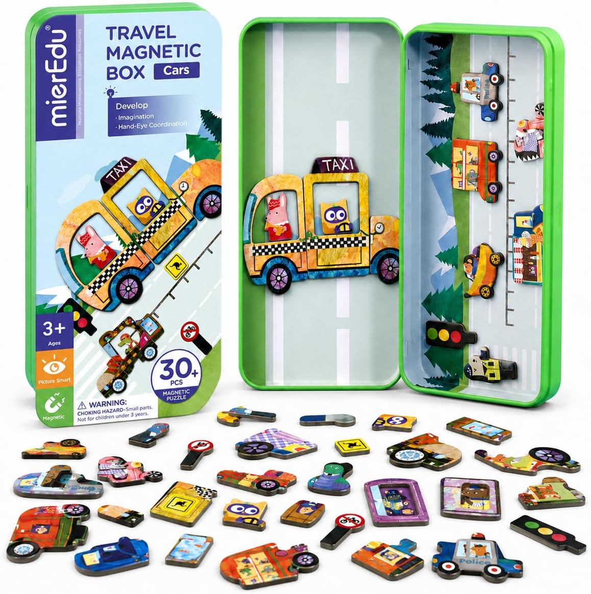 mierEdu Magnetic Dress Up Toy for Kids, Travel Tin Playset with 30+ Mix and Match Pieces, Pretend Play Puzzle Activity for Girls Boys Ages 3+, Princess, Career, Vehicle and Animal Themes